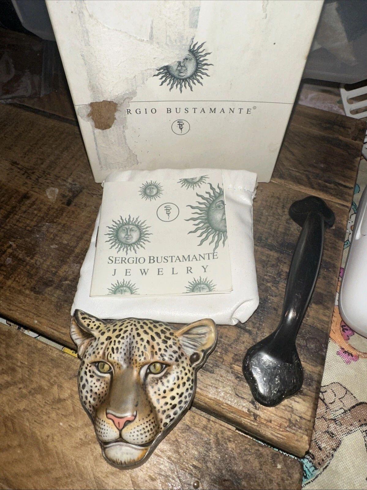 Modernist Vintage Sergio Bustamante Designer Signed Cheetah Pendant Brooch Pin For Sale