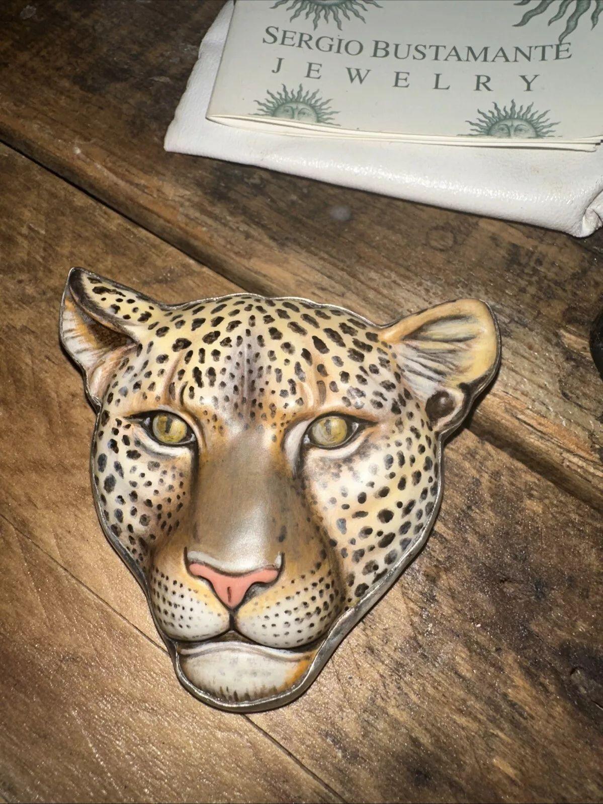 Vintage Sergio Bustamante Designer Signed Cheetah Pendant Brooch Pin For Sale 2