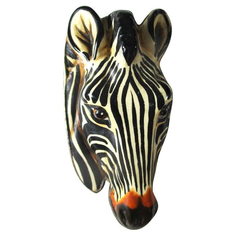 Simply Beautiful! Designer Signed Sergio Bustamante Vintage Mid Century Modern Brooch Pendant. Featuring a Lacquered Paper Mache Zebra Head Sculpture Brooch Pendant. Sterling Silver back, marked 925 silver. A loop on the back, can be worn as a