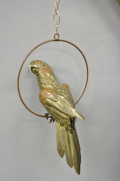 Vintage Sergio Bustamante Style Brass & Copper Parrot Swing Hanging Sculpture