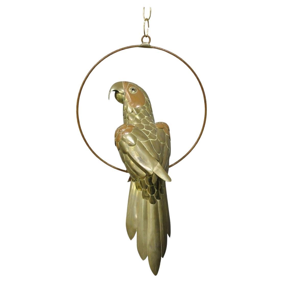 Vintage Sergio Bustamante Style Brass
Copper Parrot Swing Hanging Sculpture