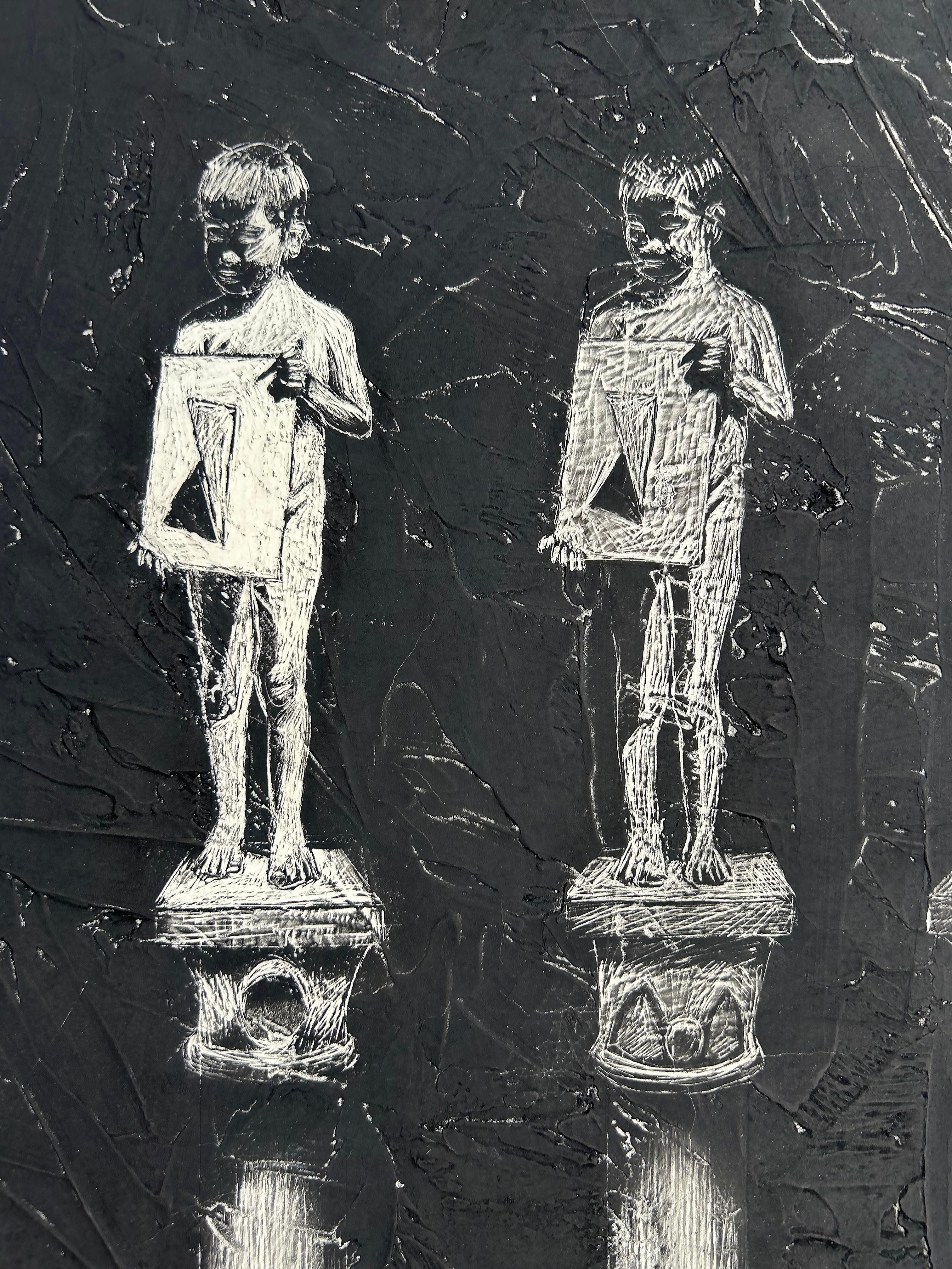 Figuratives Schwarz-Weiß-Gemälde von Sergio Daniel Blatto, Vintage (Argentinisch) im Angebot