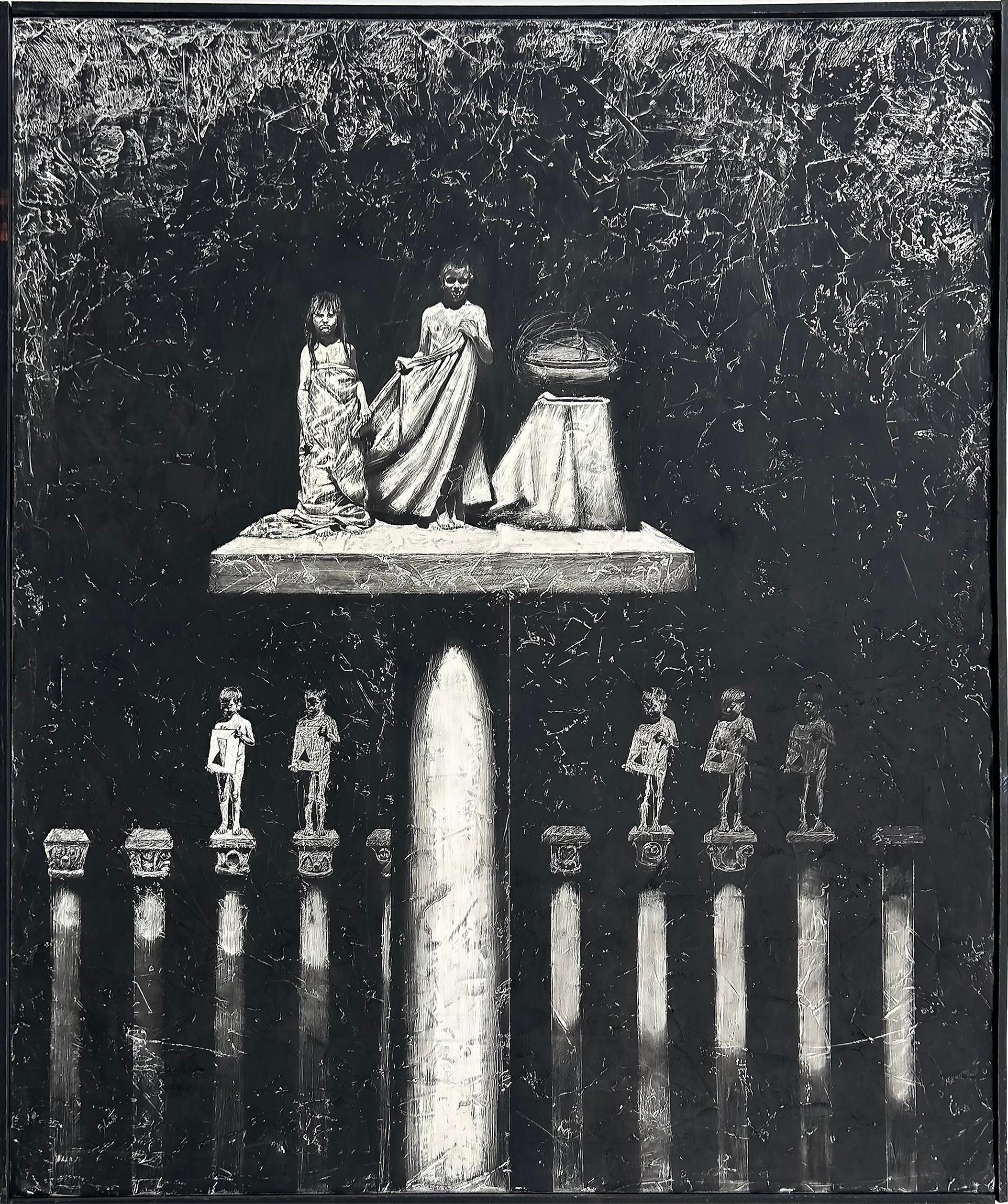 Figuratives Schwarz-Weiß-Gemälde von Sergio Daniel Blatto, Vintage im Zustand „Gut“ im Angebot in Miami, FL