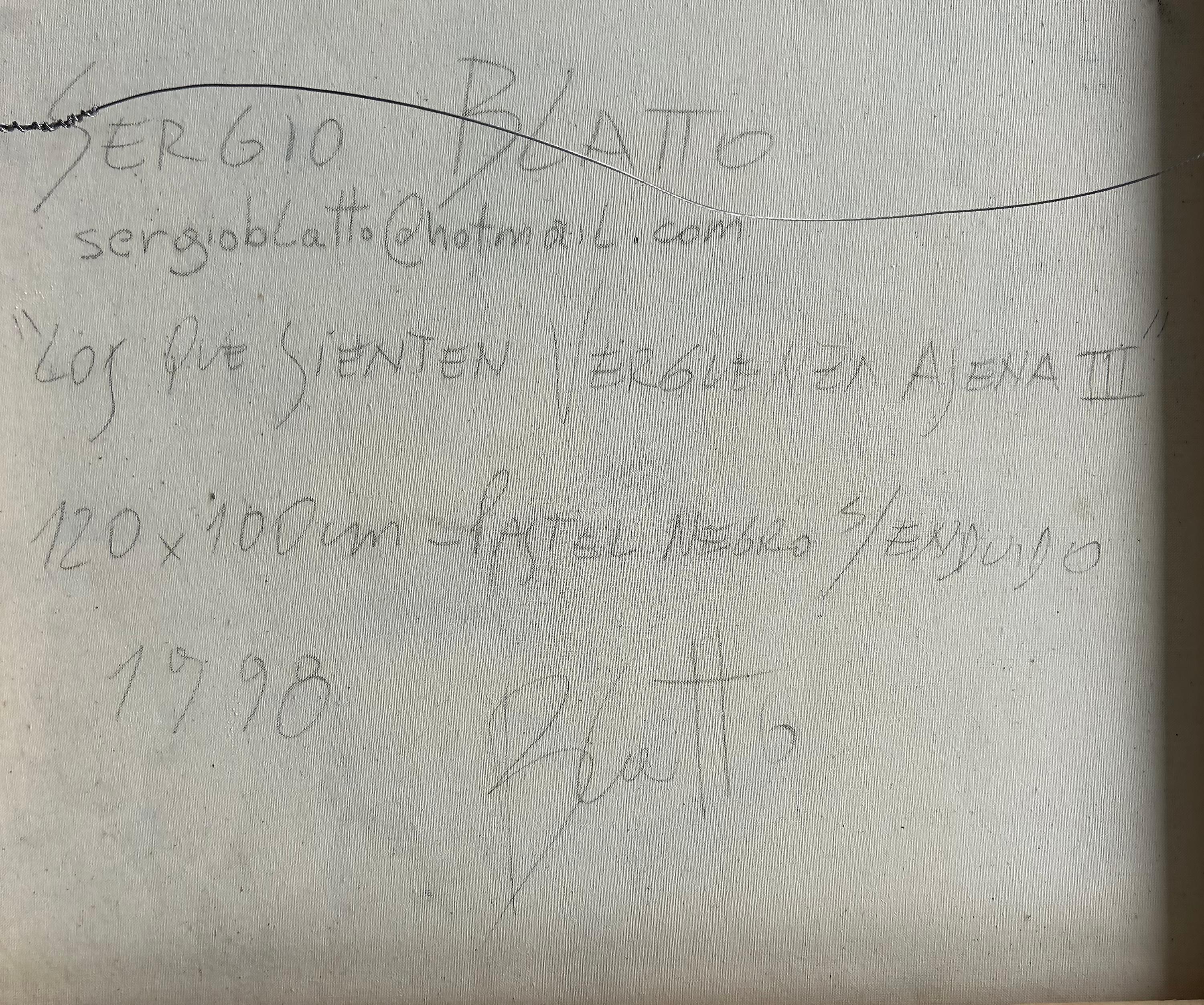 Figuratives Schwarz-Weiß-Gemälde von Sergio Daniel Blatto, Vintage (Ende des 20. Jahrhunderts) im Angebot
