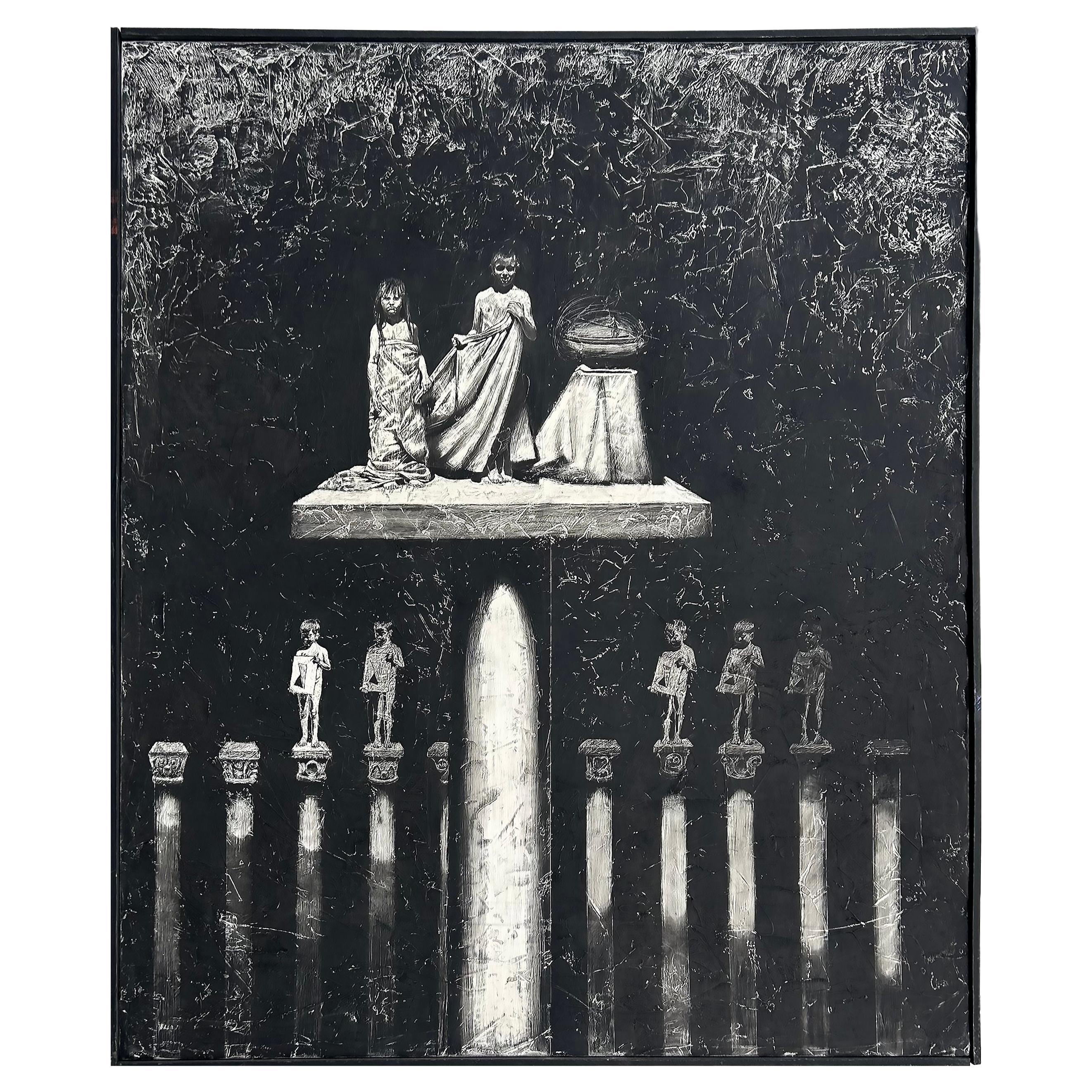 Vintage Sergio Daniel Blatto Pintura Figurativa Blanco / Negro