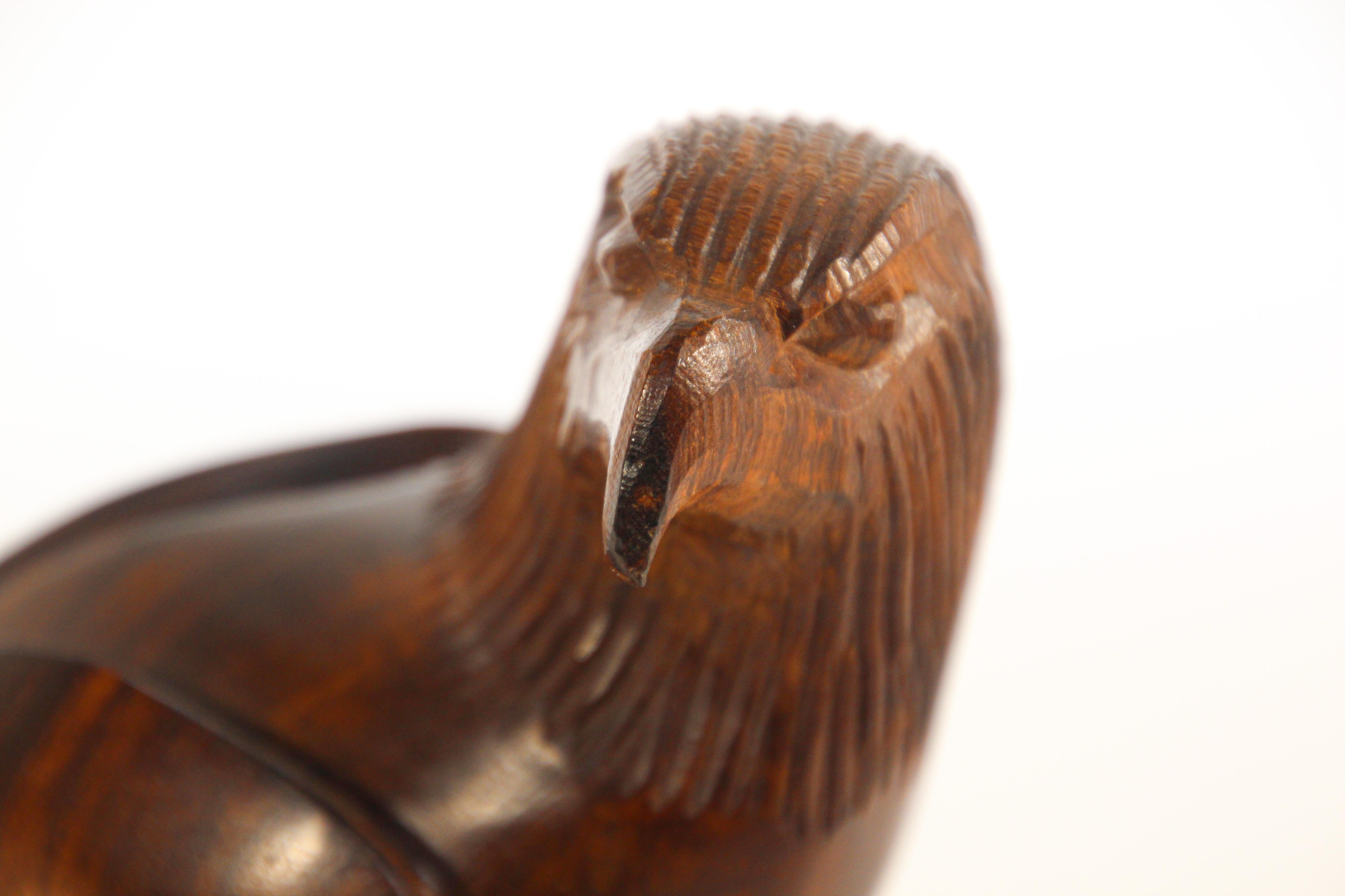 Wood Vintage Sculpture of an American Eagle Carved in Seri Ironwood For Sale