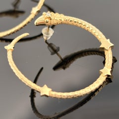 Boucles d'oreilles vintage serpent et étoiles en or jaune 18k et diamant, 1.5".