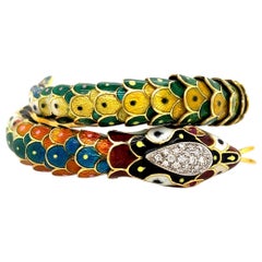 Vintage Serpent Enameled 18k Reticulated Cuff Bracelet