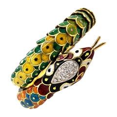 Vintage Serpent Enameled 18k Reticulated Cuff Bracelet