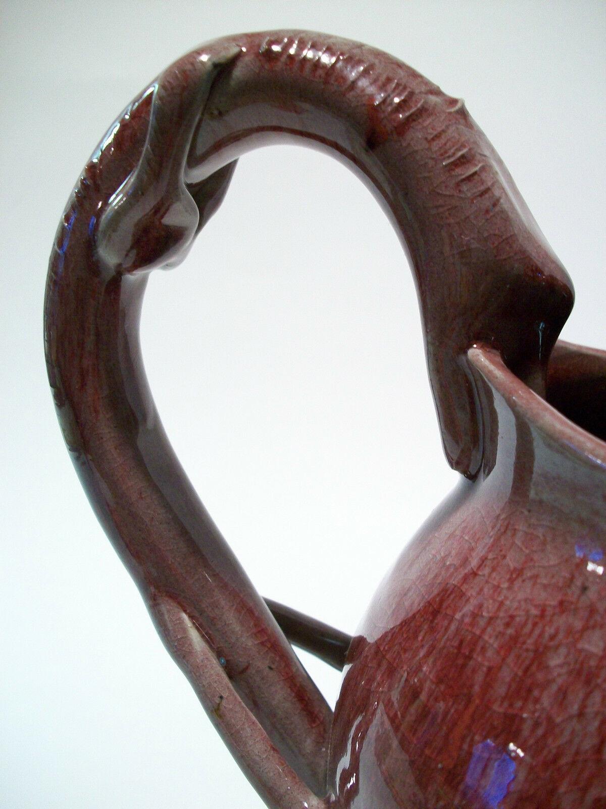Vintage Serpent Handled Studio Pottery Pitcher, Signed, Mid 20th Century For Sale 5