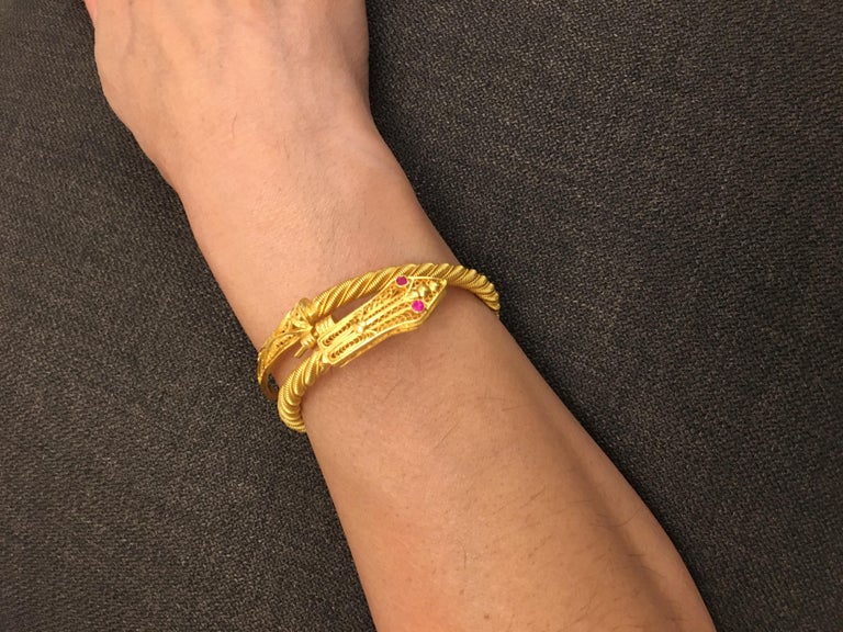 Vintage Serpenti 21kt Solid Gold Cuff Bracelet Dating Back to Early 1960s In Excellent Condition For Sale In Dubai, AE