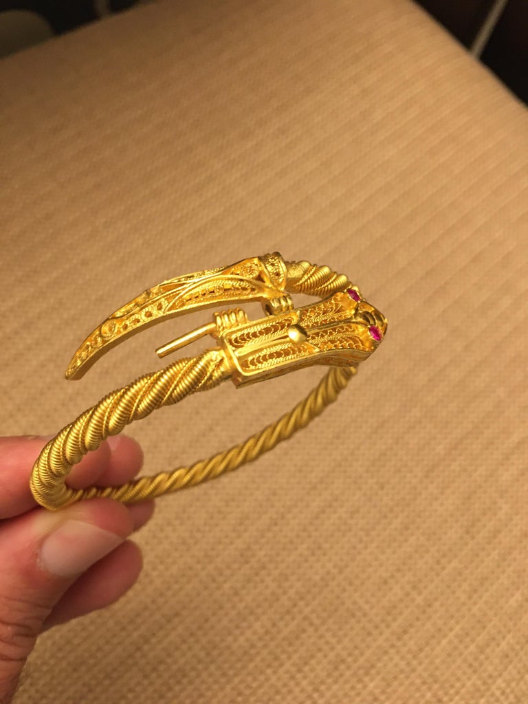Retro Vintage Serpenti 21kt Solid Gold Cuff Bracelet Dating Back to Early 1960s For Sale