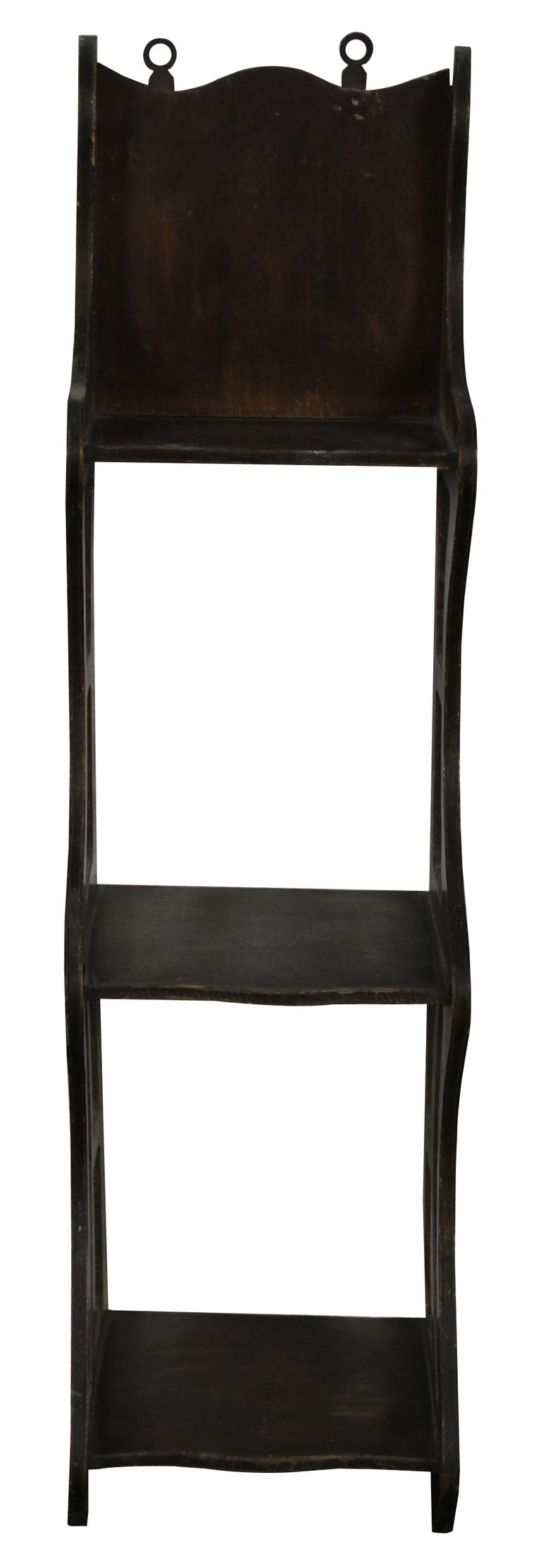 Vintage Serpentine 3 Tier Wall Hanging Curio Display Trinket Shelf Wood