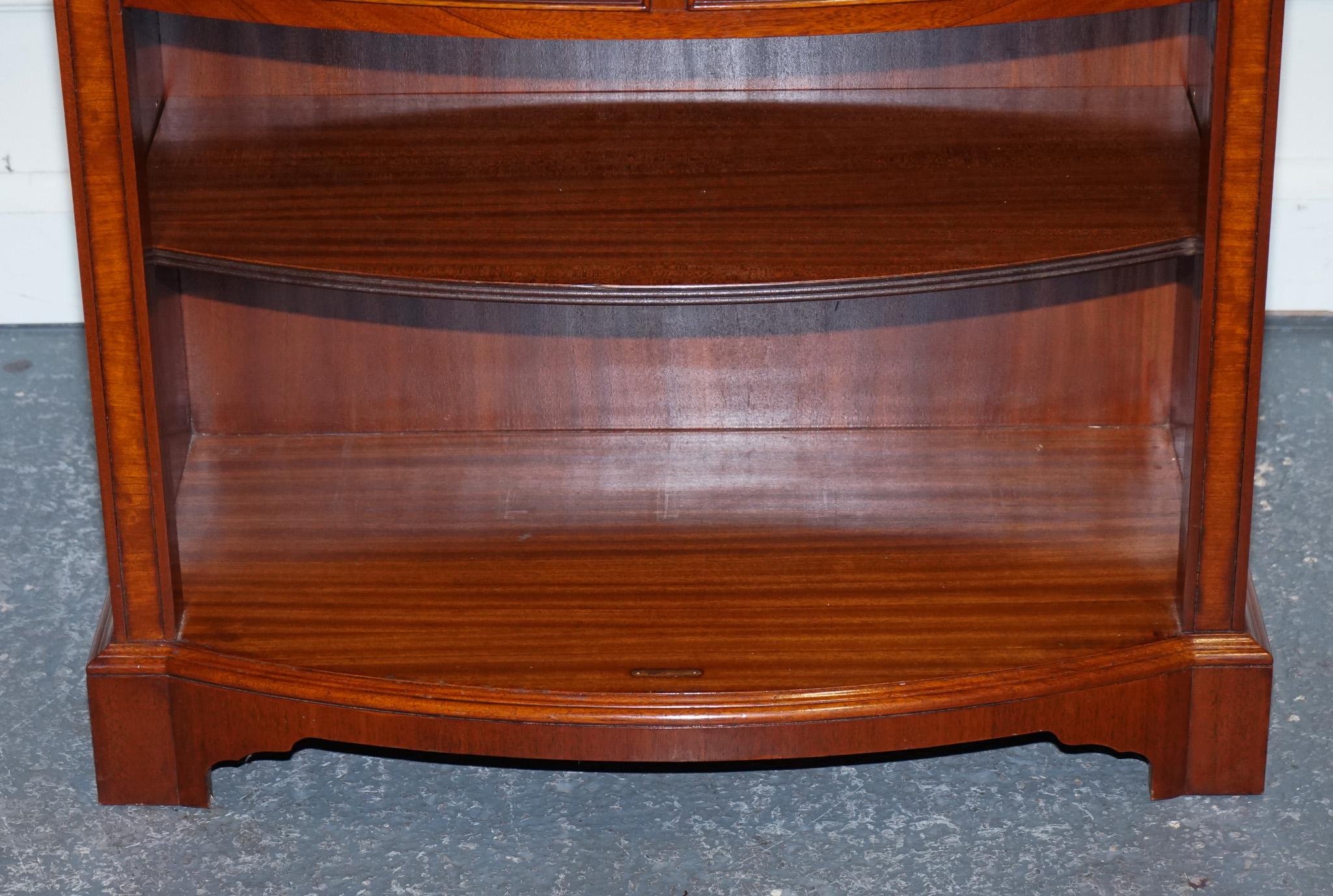 British VINTAGE SERPENTINE BOW FRONT DWARF OPEN BOOKCASE WiTH TWO DRAWERS BY WADE For Sale