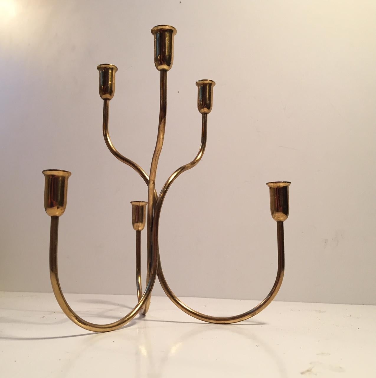 Mid-Century Modern Vintage Serpentine Brass Candle Holder by Josef Frank, 1960s, Sweden