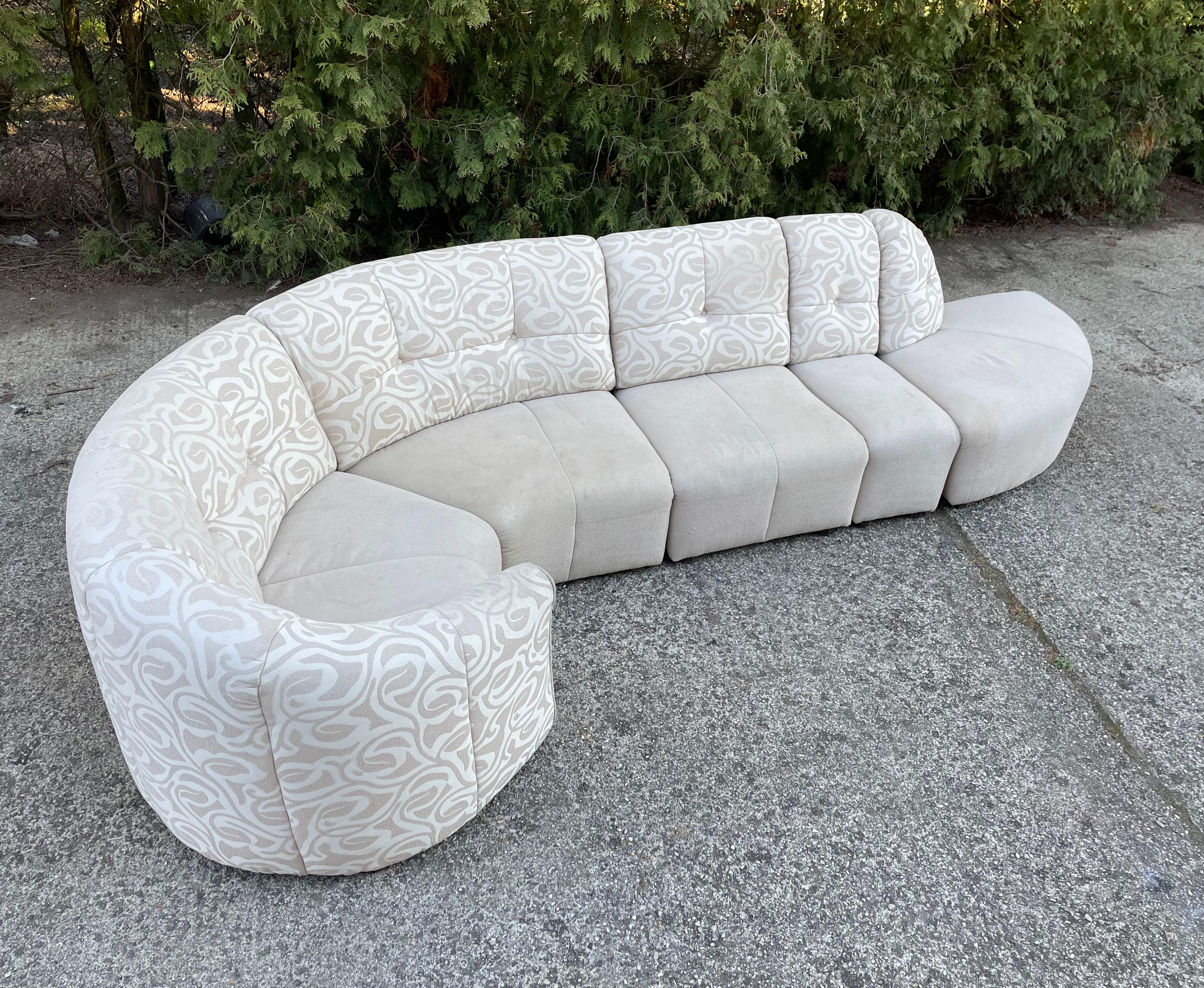 European Vintage Serpentine Curved 5-Piece Sectional Sofa, Vladimir Kagan Style, 1980s