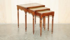 ViNTAGE SERPENTINE FRONTED GREEN LEATHER & HARDWOOD NEST OF THREE TABLES