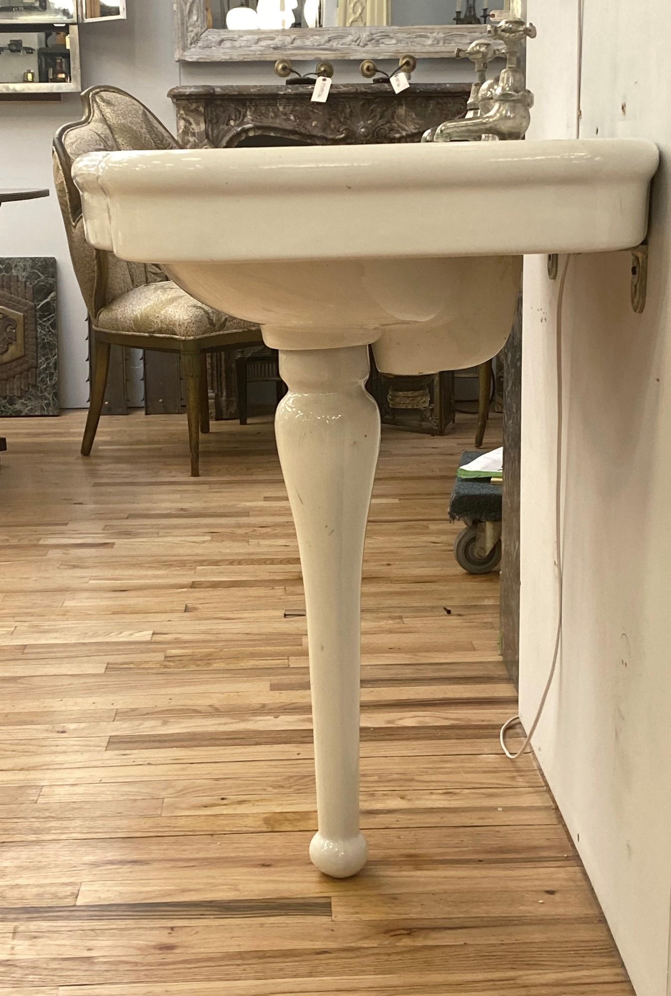Vintage Serpentine Porcher Paris White Crackled Single Leg Sink 2