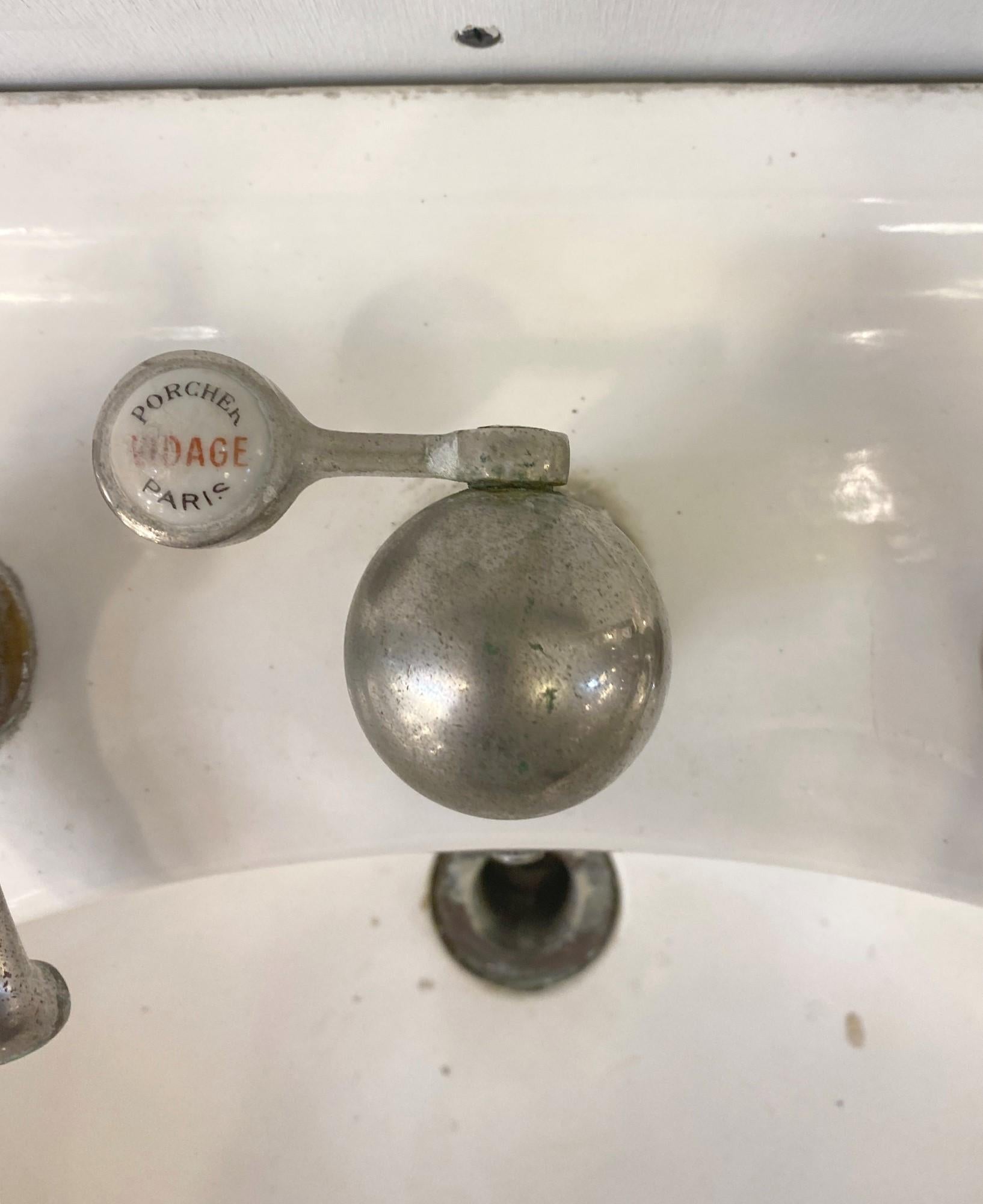 20th Century Vintage Serpentine Porcher Paris White Crackled Single Leg Sink