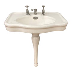 Vintage Serpentine Porcher Paris White Crackled Single Leg Sink