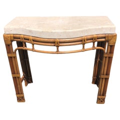 Console vintage en rotin serpentin avec plateau en fausse pierre