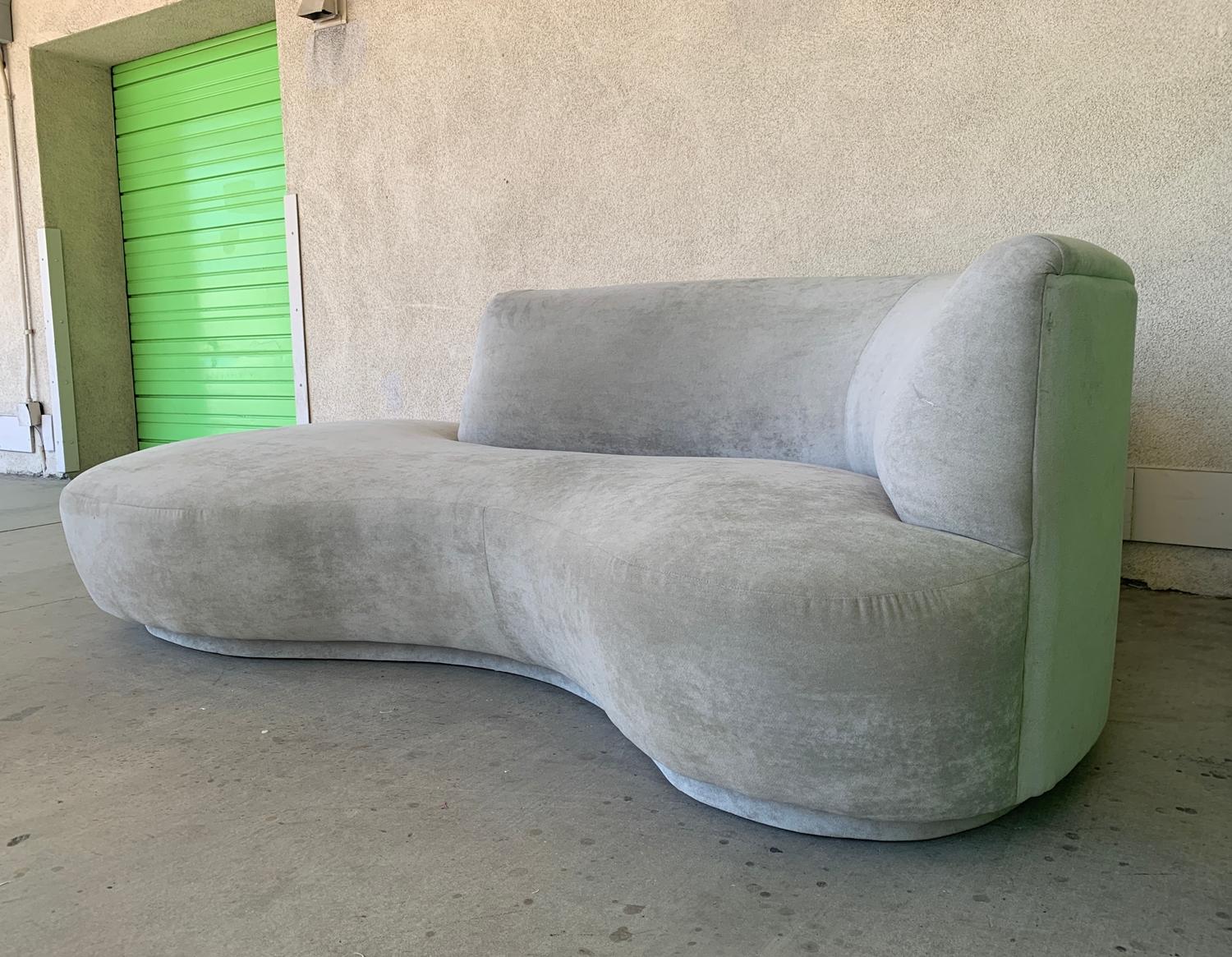 Mid-Century Modern Vintage Serpentine Sofa with Plinth Base For Sale