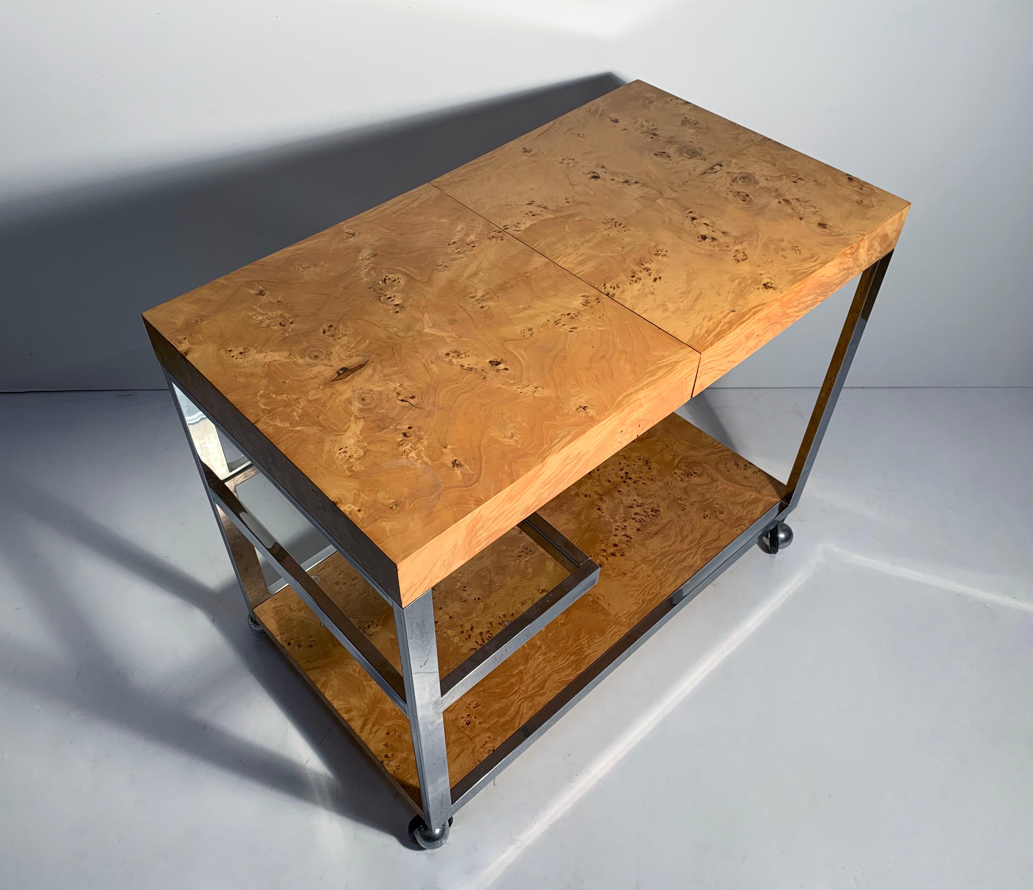 Mid-Century Modern Vintage Burl Wood Server Bar Cart Attributed to Milo Baughman For Sale