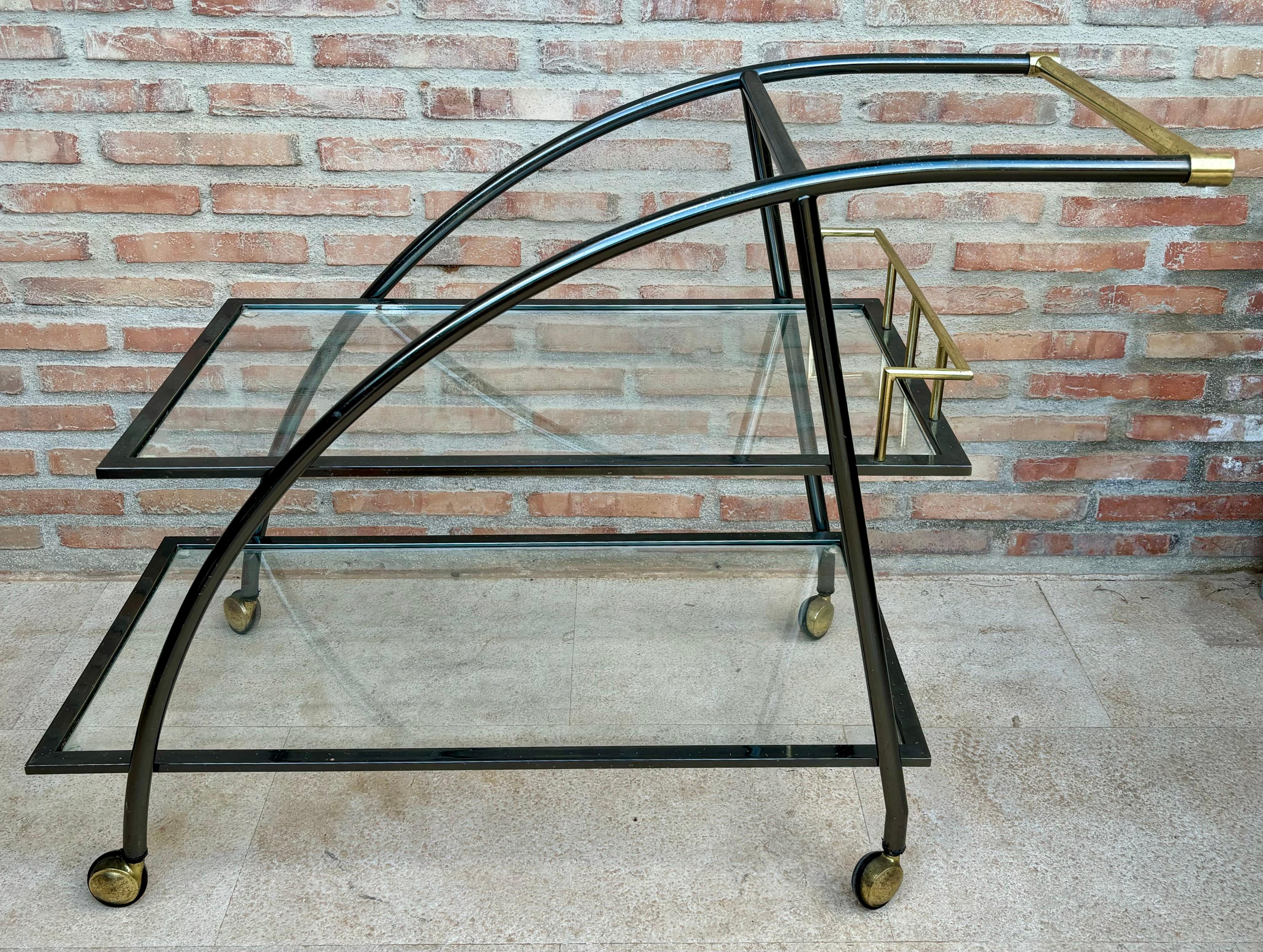 Vintage Serving Bar Cart in Brass and Glass, 1980s For Sale 3