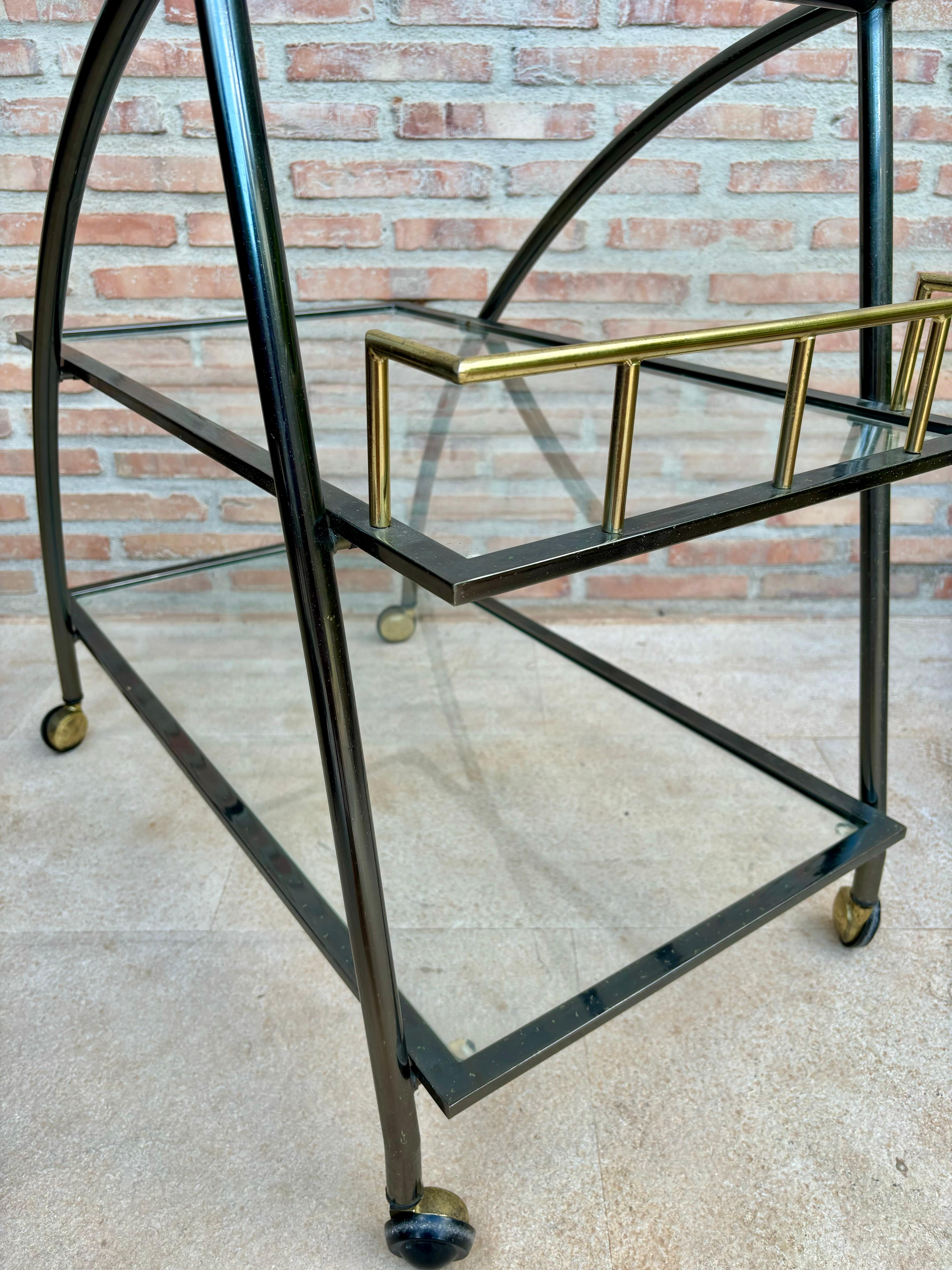 Metal Vintage Serving Bar Cart in Brass and Glass, 1980s For Sale