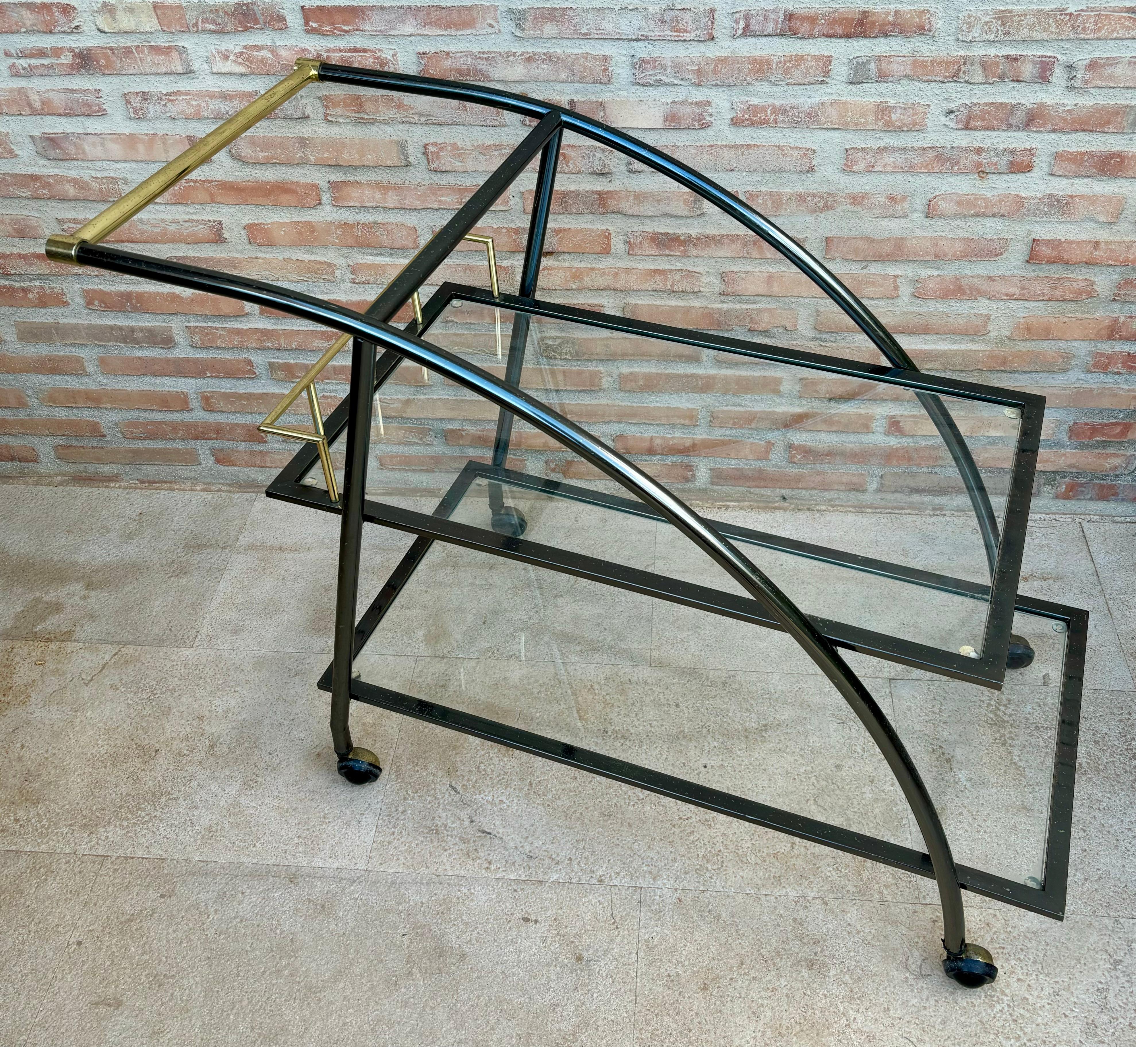 Vintage Serving Bar Cart in Brass and Glass, 1980s For Sale 2