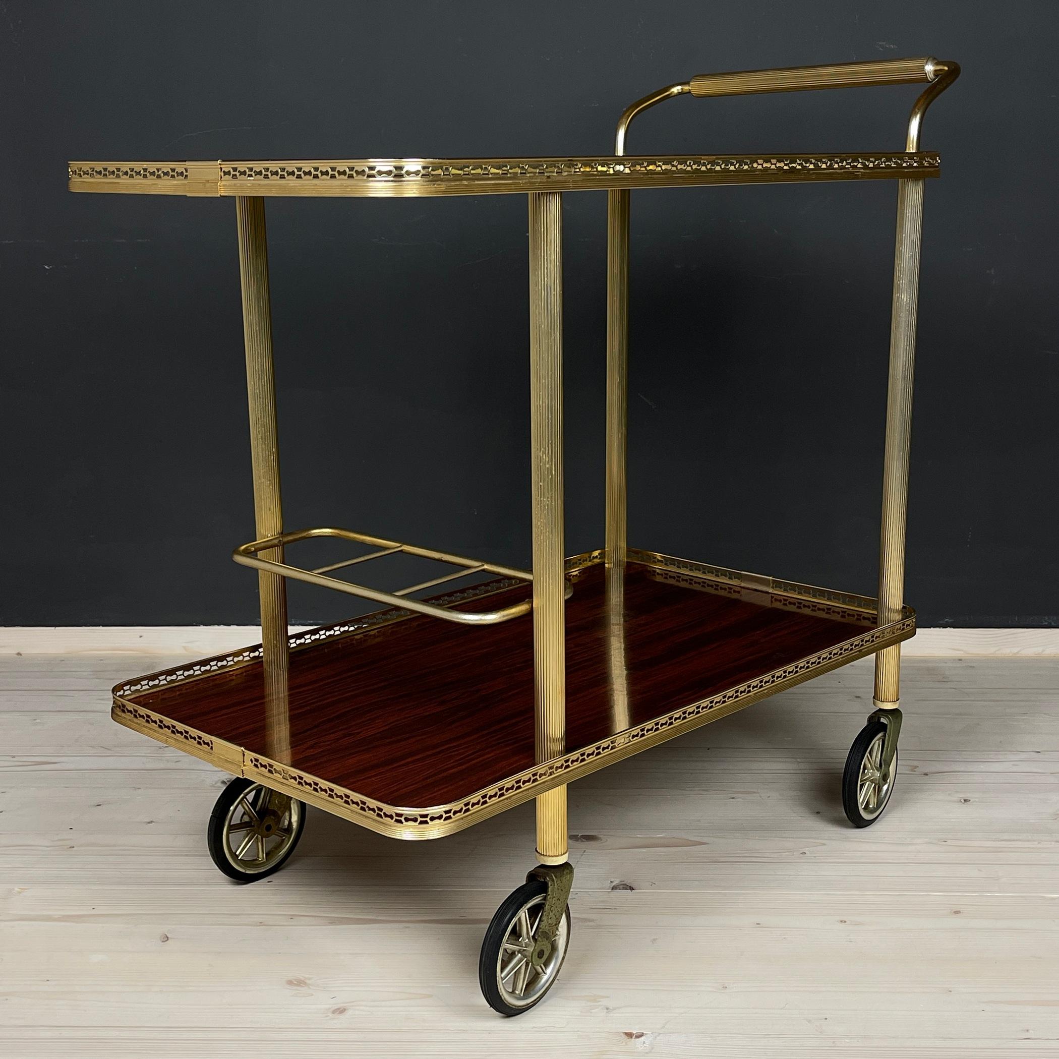 Brass Vintage Serving Bar Cart, Italy, 1970s For Sale