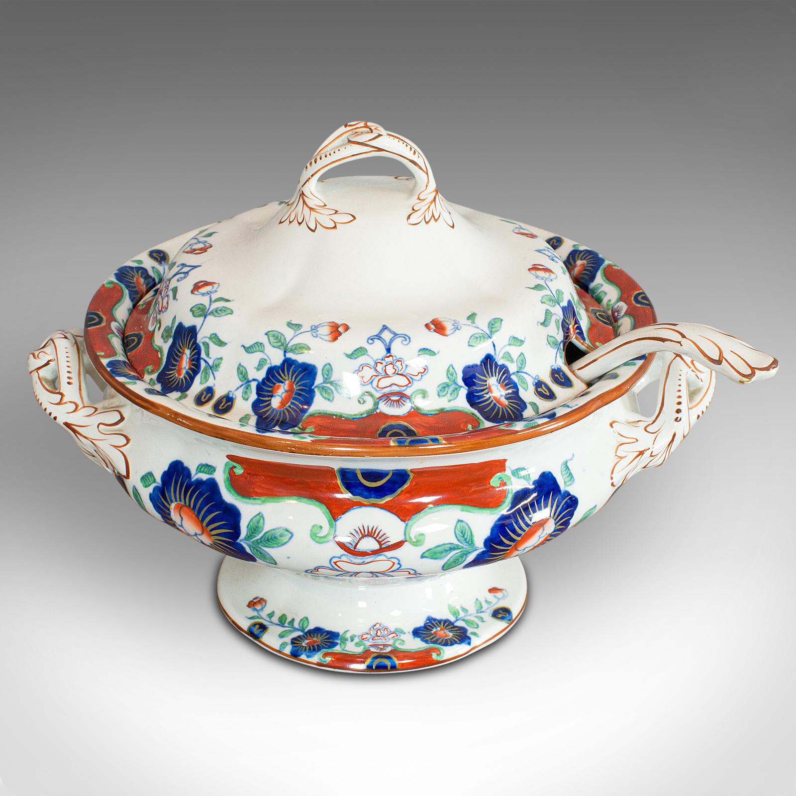 This is a vintage serving set. An English, ironstone soup tureen or cranberry service dish in Art Deco taste, dating to the early 20th century, circa 1930.

Attractive Ironstone service tureens
Displaying a desirable aged patina
Bright, clear