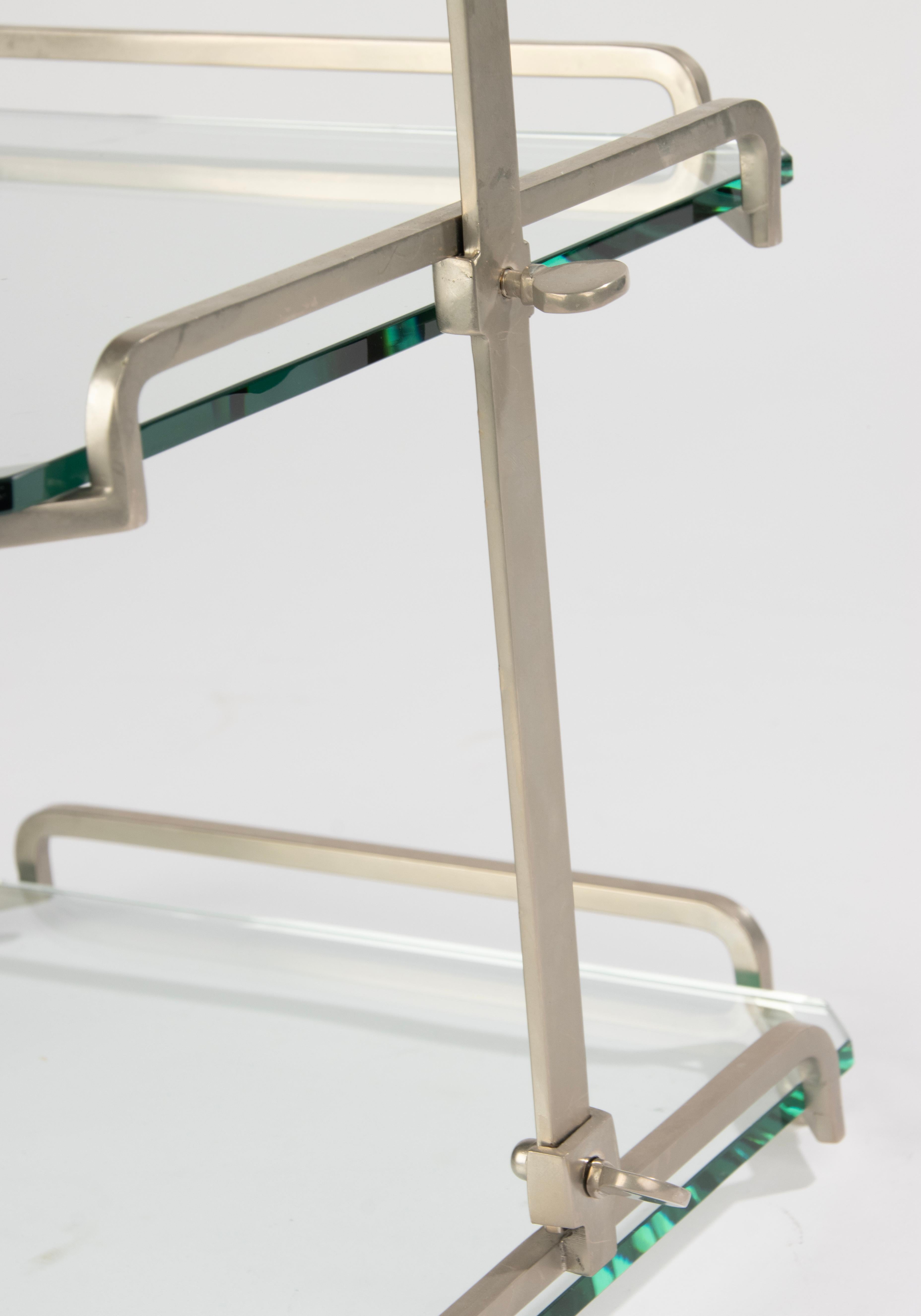 Vintage Servierständer - Zweistöckig - Metall und Glas - Bambusgriff im Angebot 6