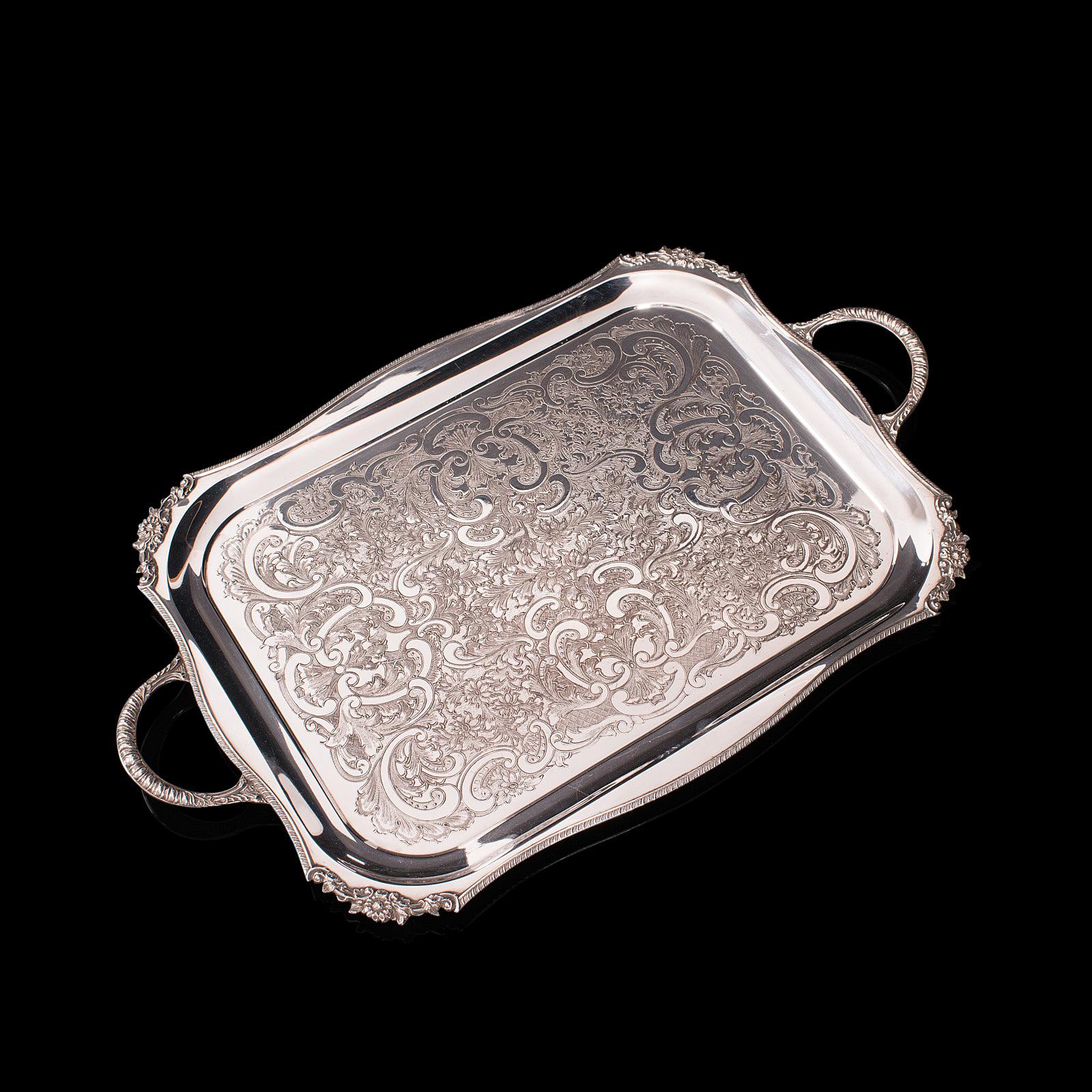 20th Century Vintage Serving Tray, English, Silver Plated Afternoon Tea Platter, Viners, 1940