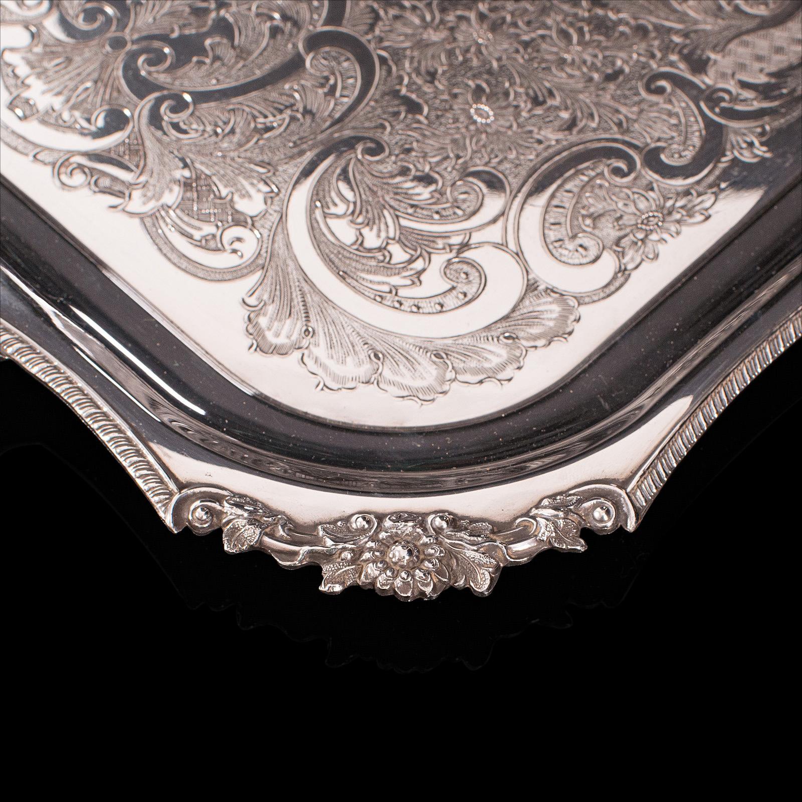 Vintage Serving Tray, English, Silver Plated Afternoon Tea Platter, Viners, 1940 1