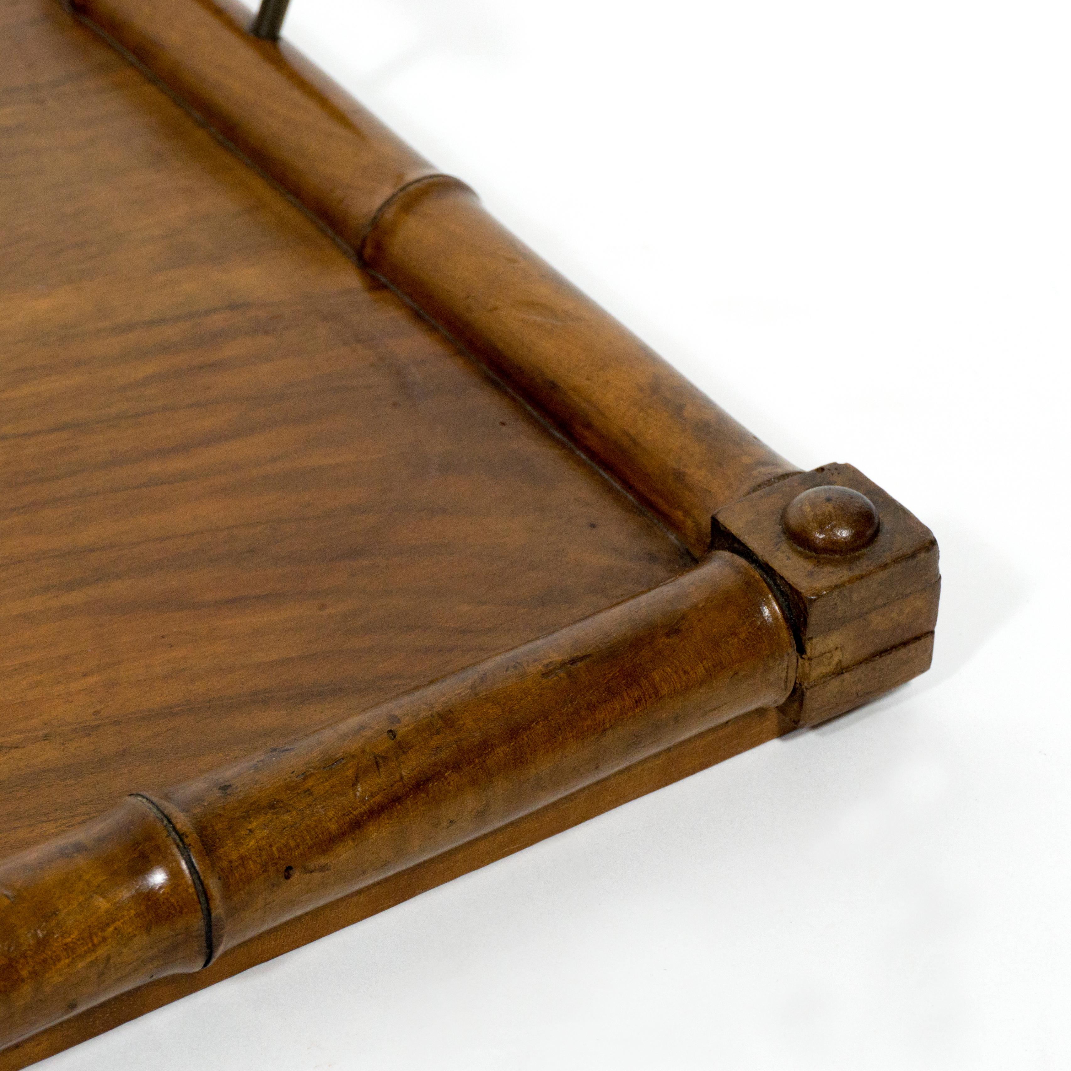 Italian Vintage Serving Tray Wood Faux Bamboo Frame & Metal Details, early 20th Century