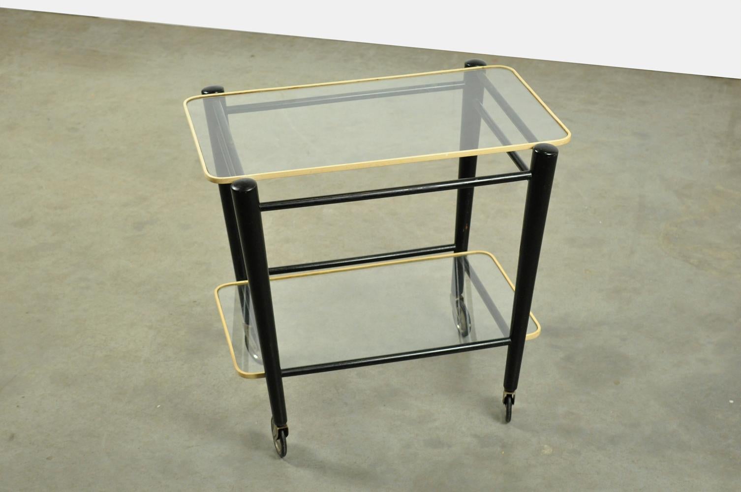 Glass Vintage serving trolley by the former Dutch furniture manufacturer Coja, 1950s For Sale