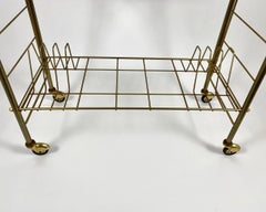 Vintage Serving Trolley in Gilt Brass on Wheels, Germany, 1970s