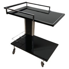 Vintage Serving Trolley or Bar Cart, Black Lacquer and Chrome, Germany, 1970s