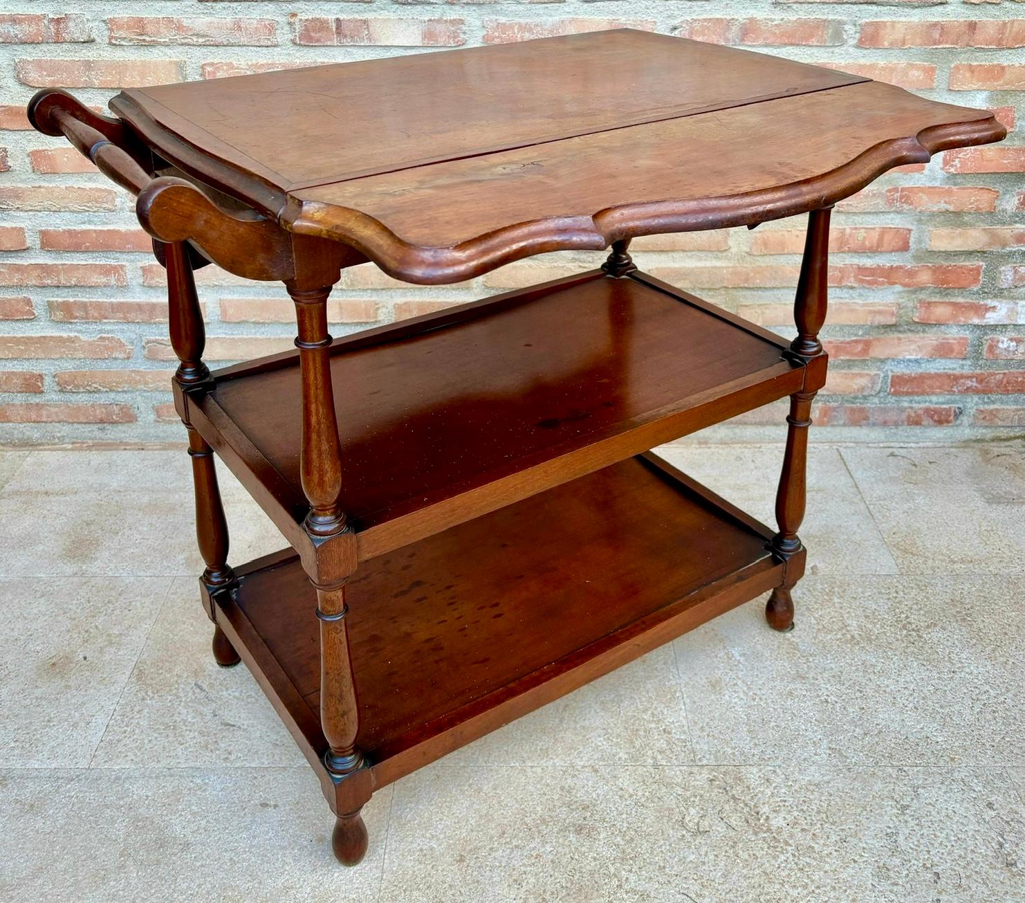 1970s Serving Trolley with Two Shelves, Wings and Wheels