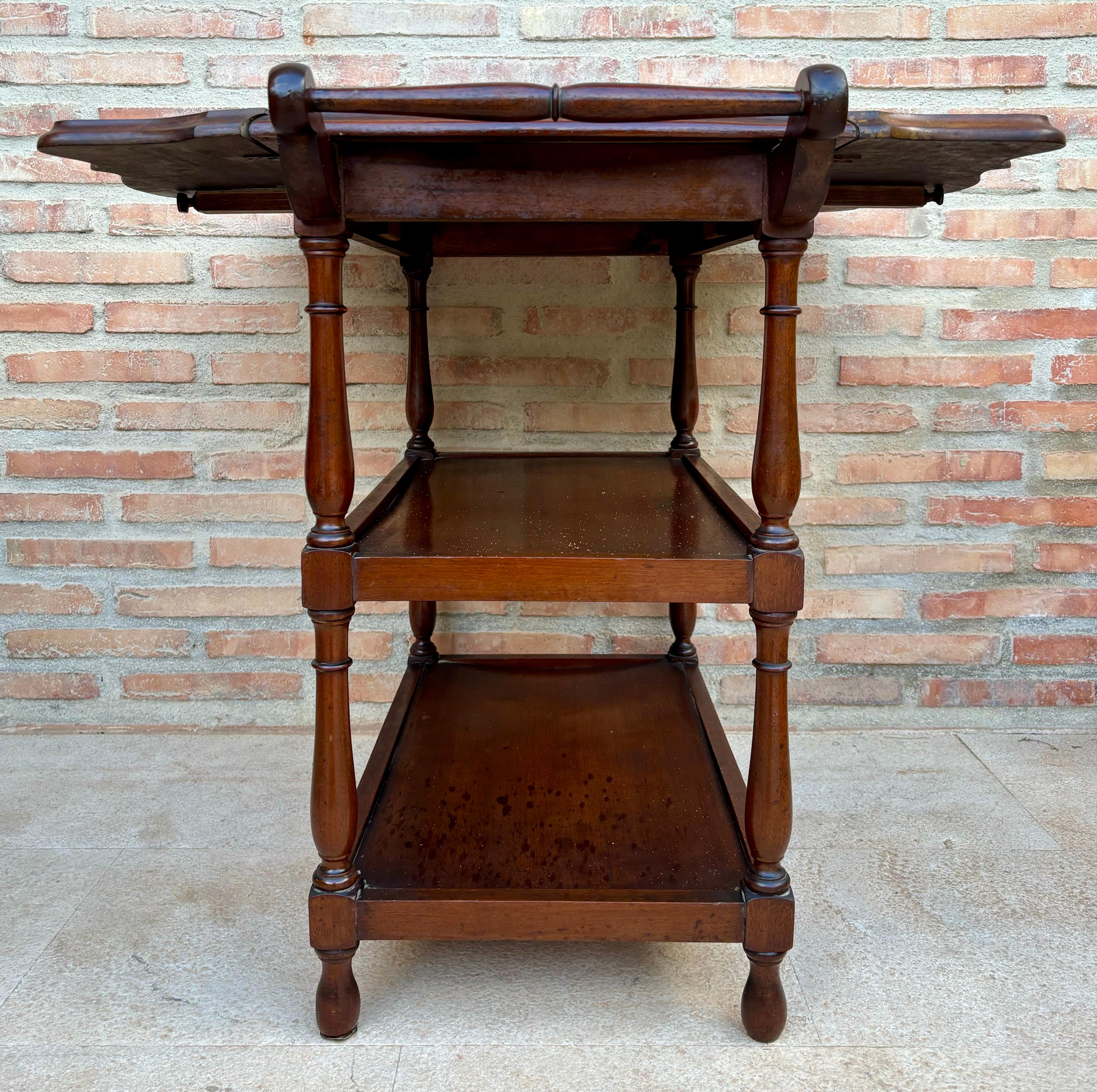 French Vintage Serving Trolley with Wheels and Wings, 1970s For Sale