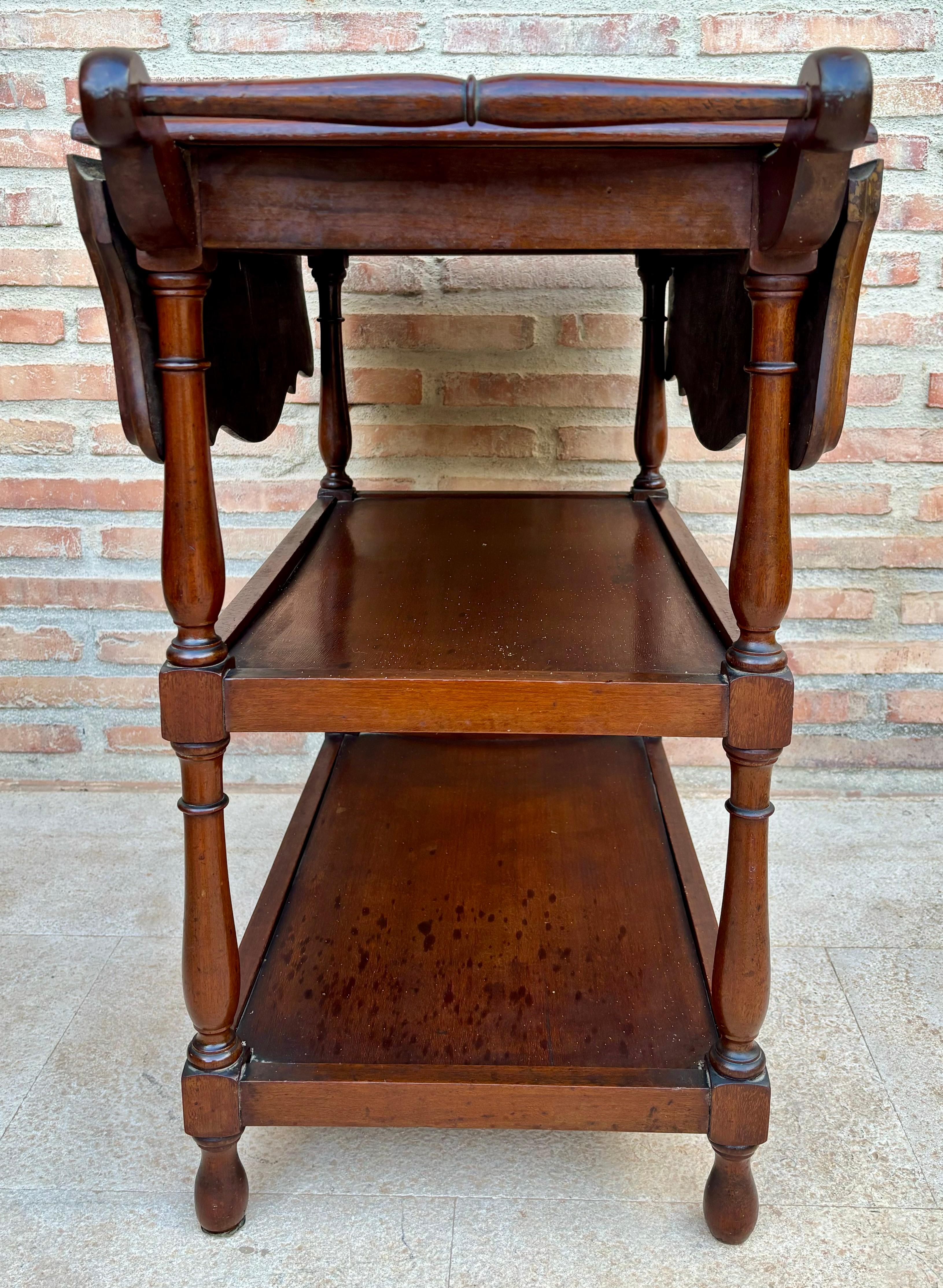 Walnut Vintage Serving Trolley with Wheels and Wings, 1970s For Sale
