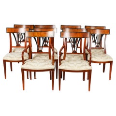Vintage Set 10 Biedermeier Walnut & Ebonised Dining Chairs 20th Century