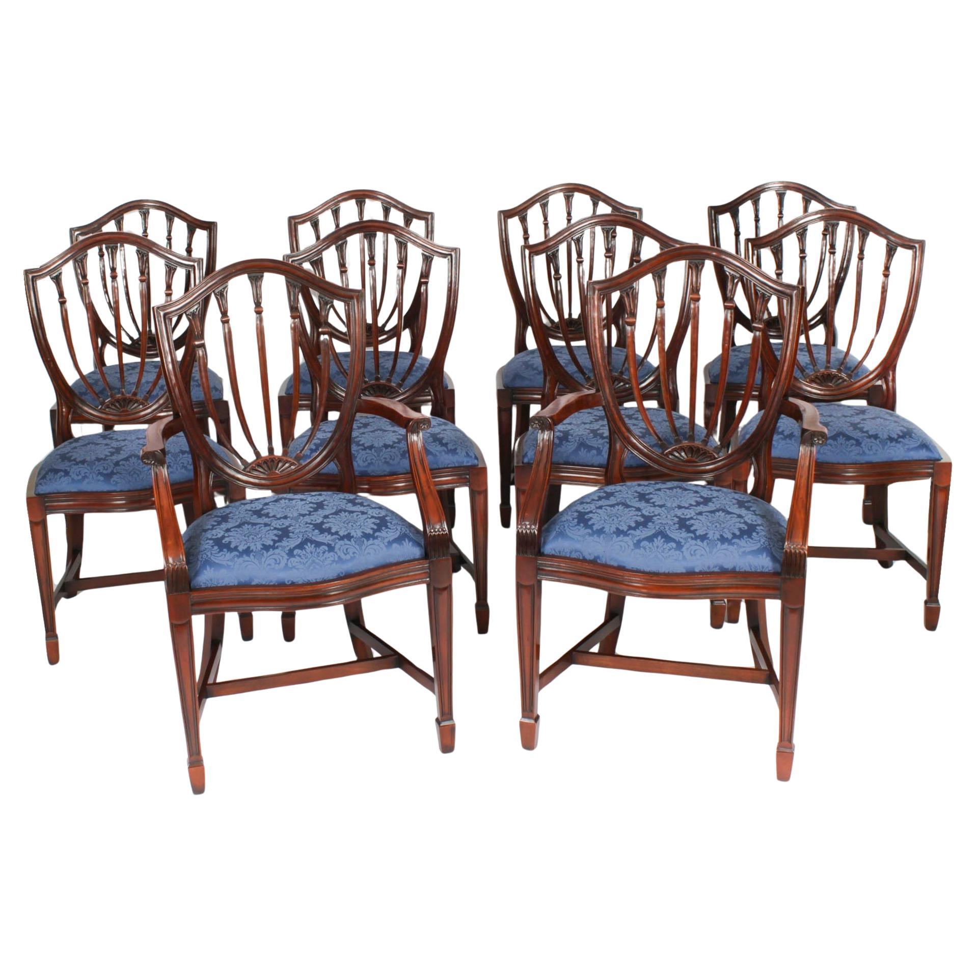 Vintage Set 10 English Hepplewhite Revival Dining Chairs 20th Century For Sale