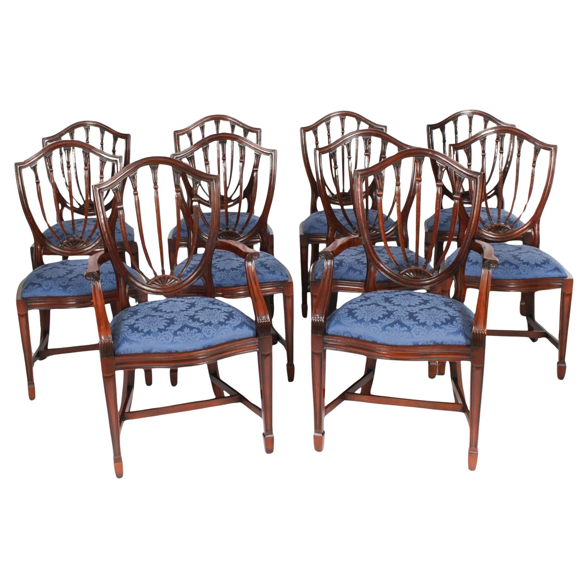Vintage Set 10 English Hepplewhite Revival Dining Chairs 20th Century For Sale