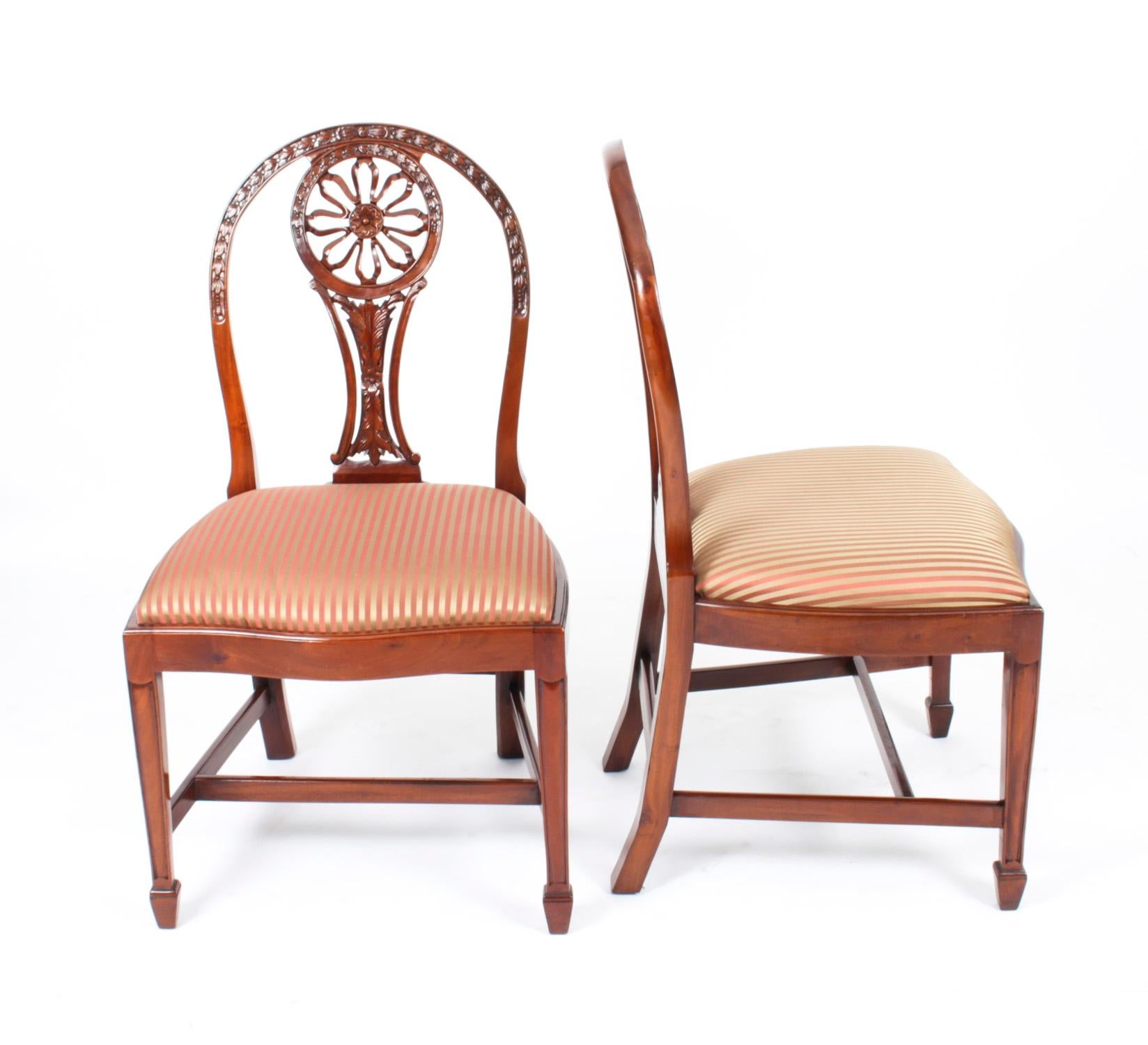 Hepplewhite Vintage Set 10 English Mahogany Regency Dining Chairs Mid 20th Century For Sale