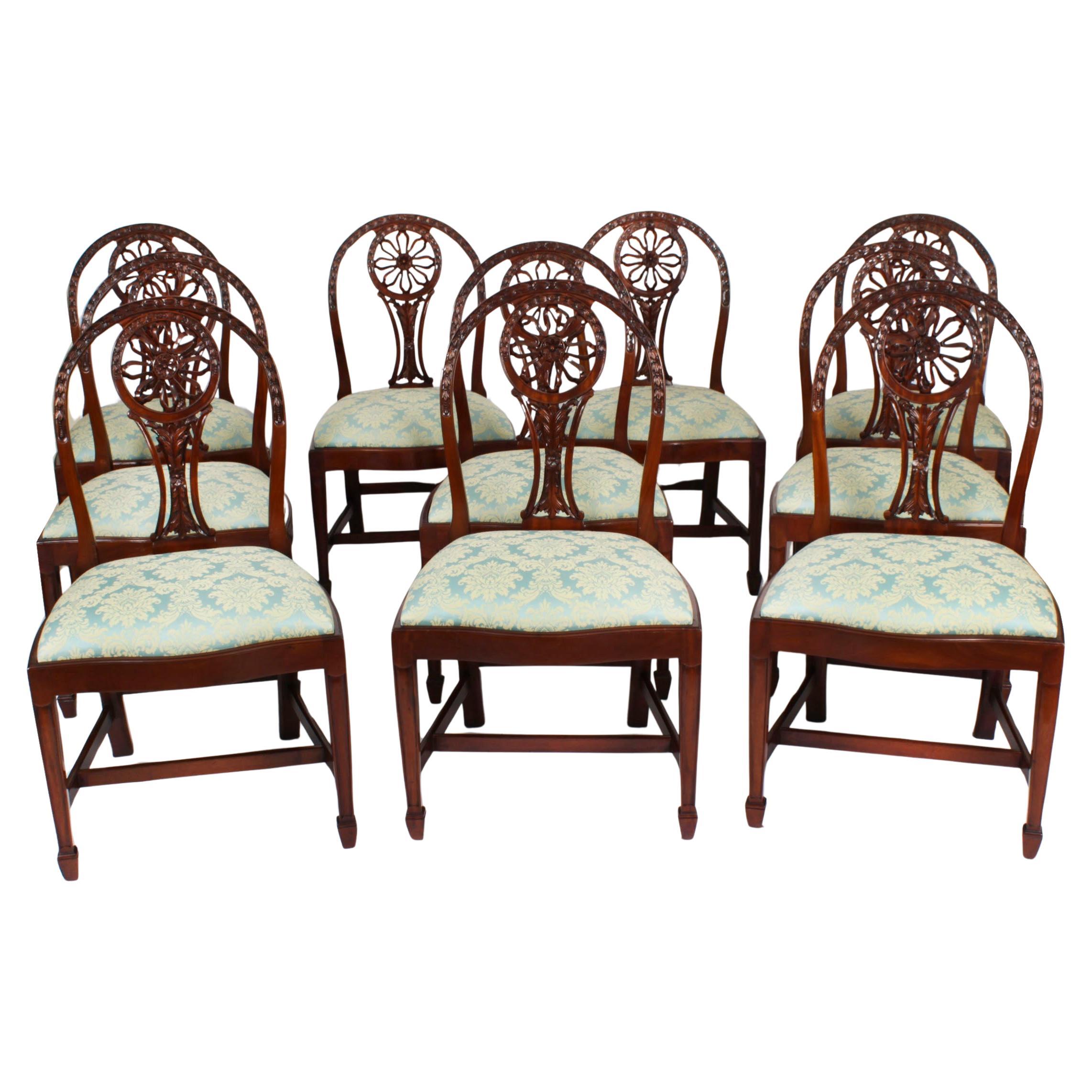 Vintage Set 10 English Mahogany Regency Dining Chairs Mid 20th Century
