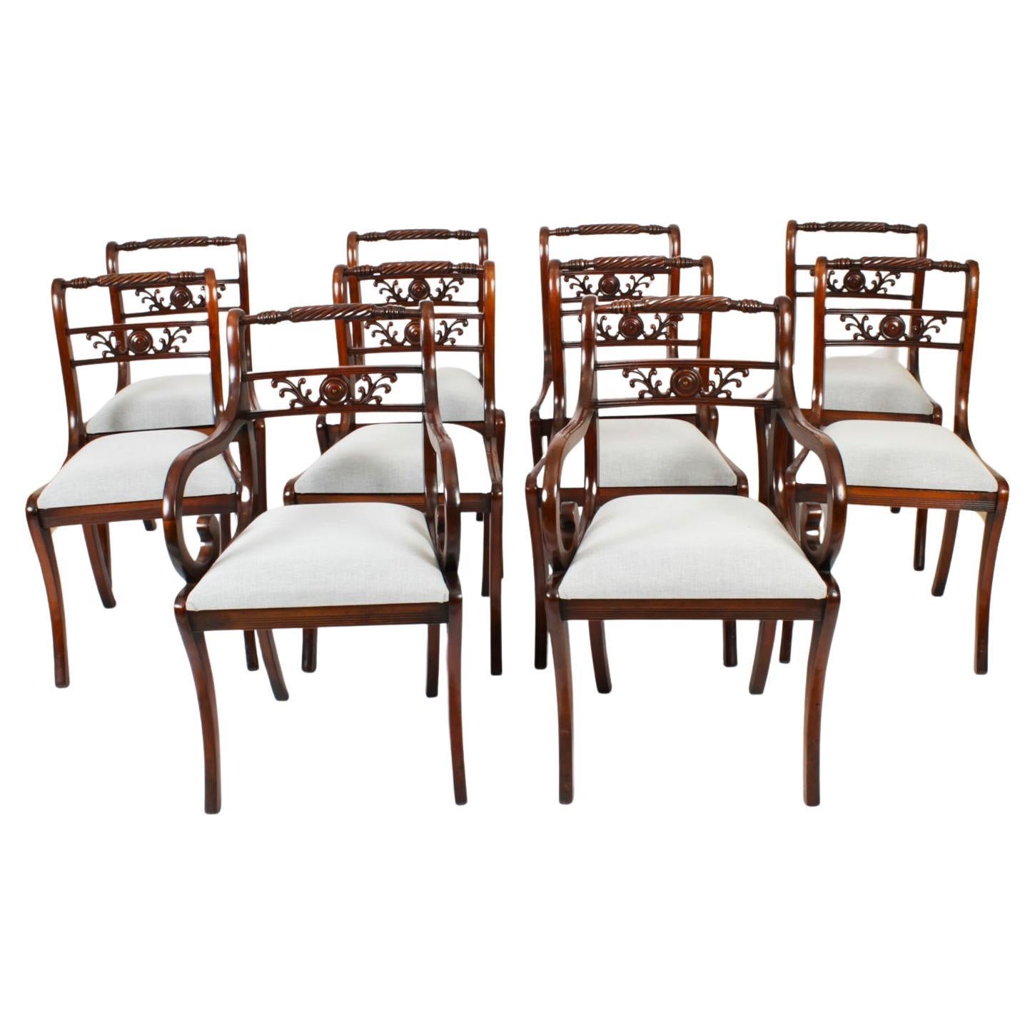 Vintage Set 10 English Regency Revival Rope Back Dining Chairs 20th Century