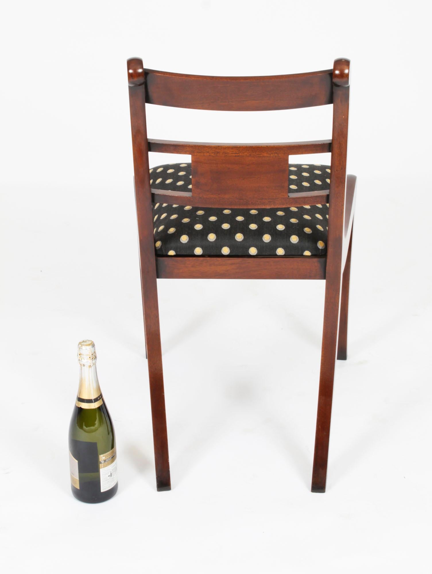 Vintage Set 10 Regency Revival Brass Inlaid Bar Back Dining Chairs 20th C For Sale 13