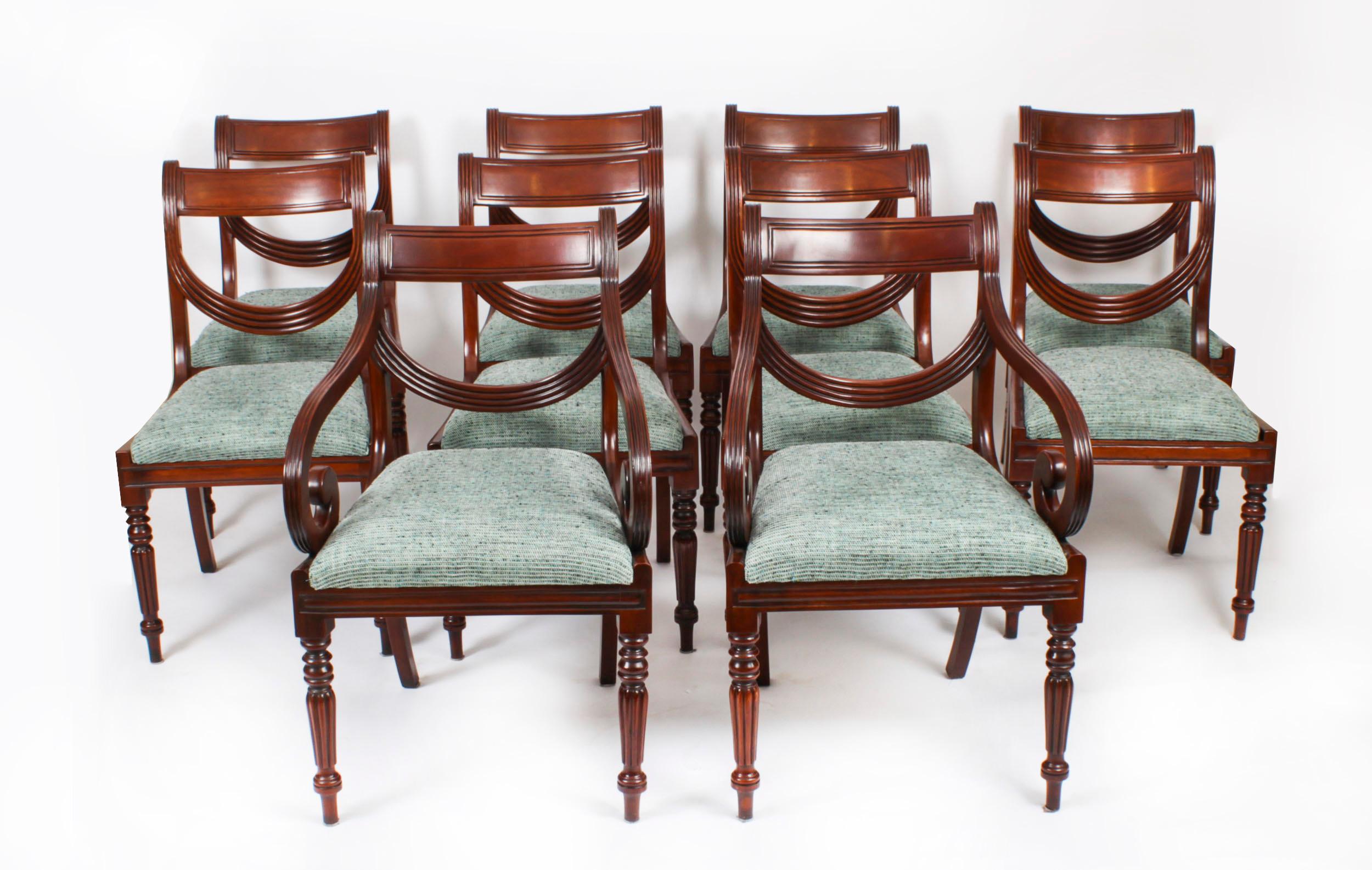 Vintage Set 10 chaises de salle à manger Regency Revive à dossier traînant 20ème siècle 13